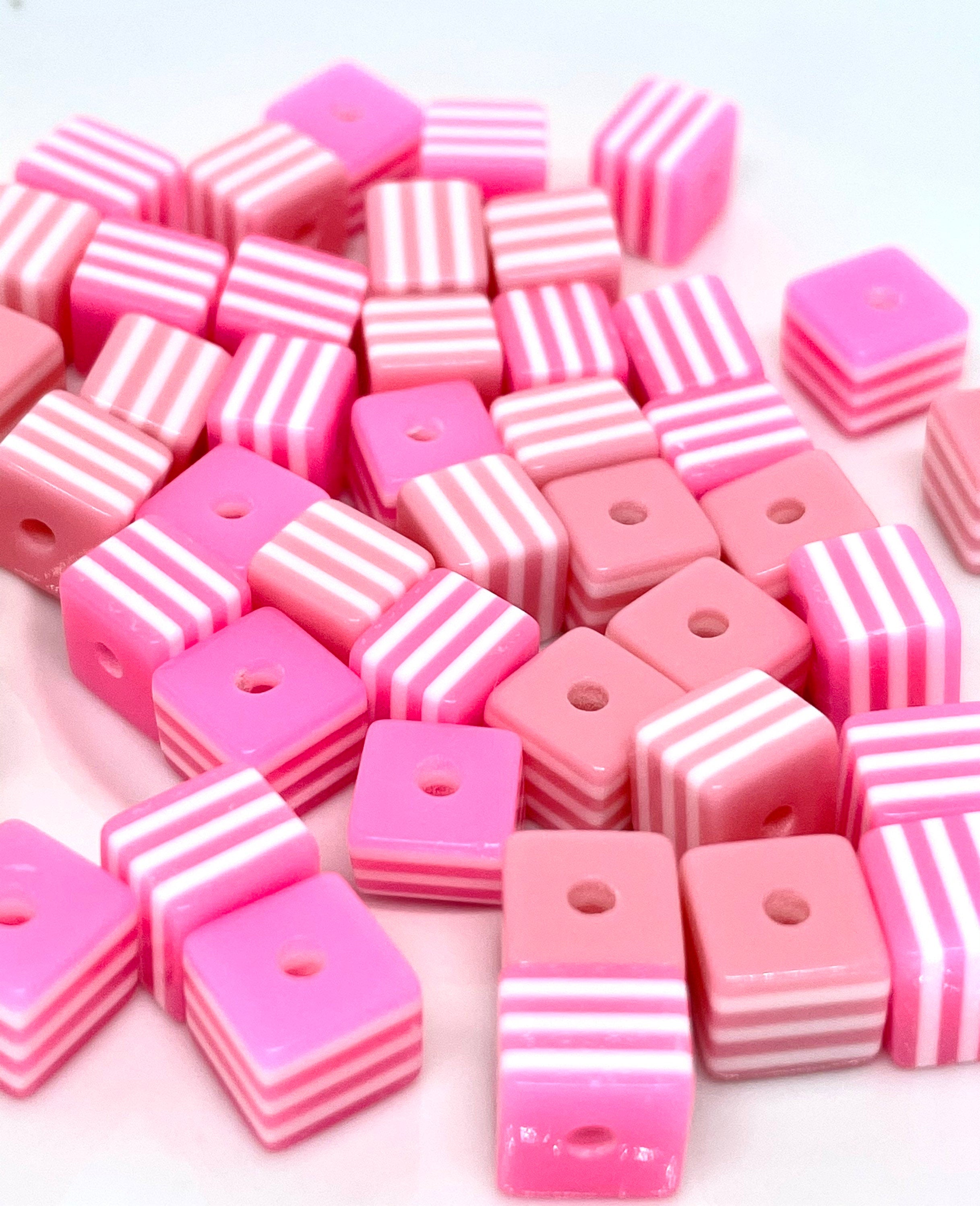 Pink Square Striped Beads, Candy Beads, Cute Beads, Kawaii Beads, Kawaii Supplies, DIY Beads, Layered Beads