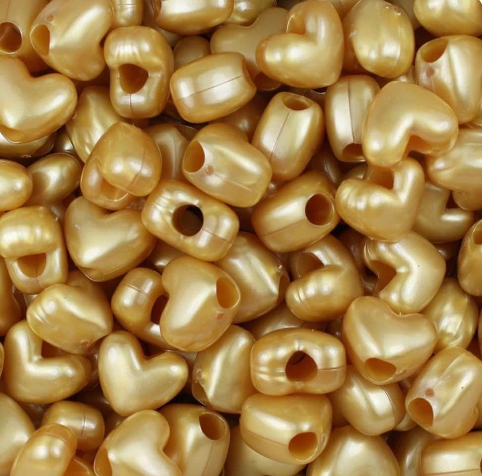 Glamorous Gold Heart Pony Beads, Kandi Beads, Heart beads, Gold Beads, Kawaii Supplies