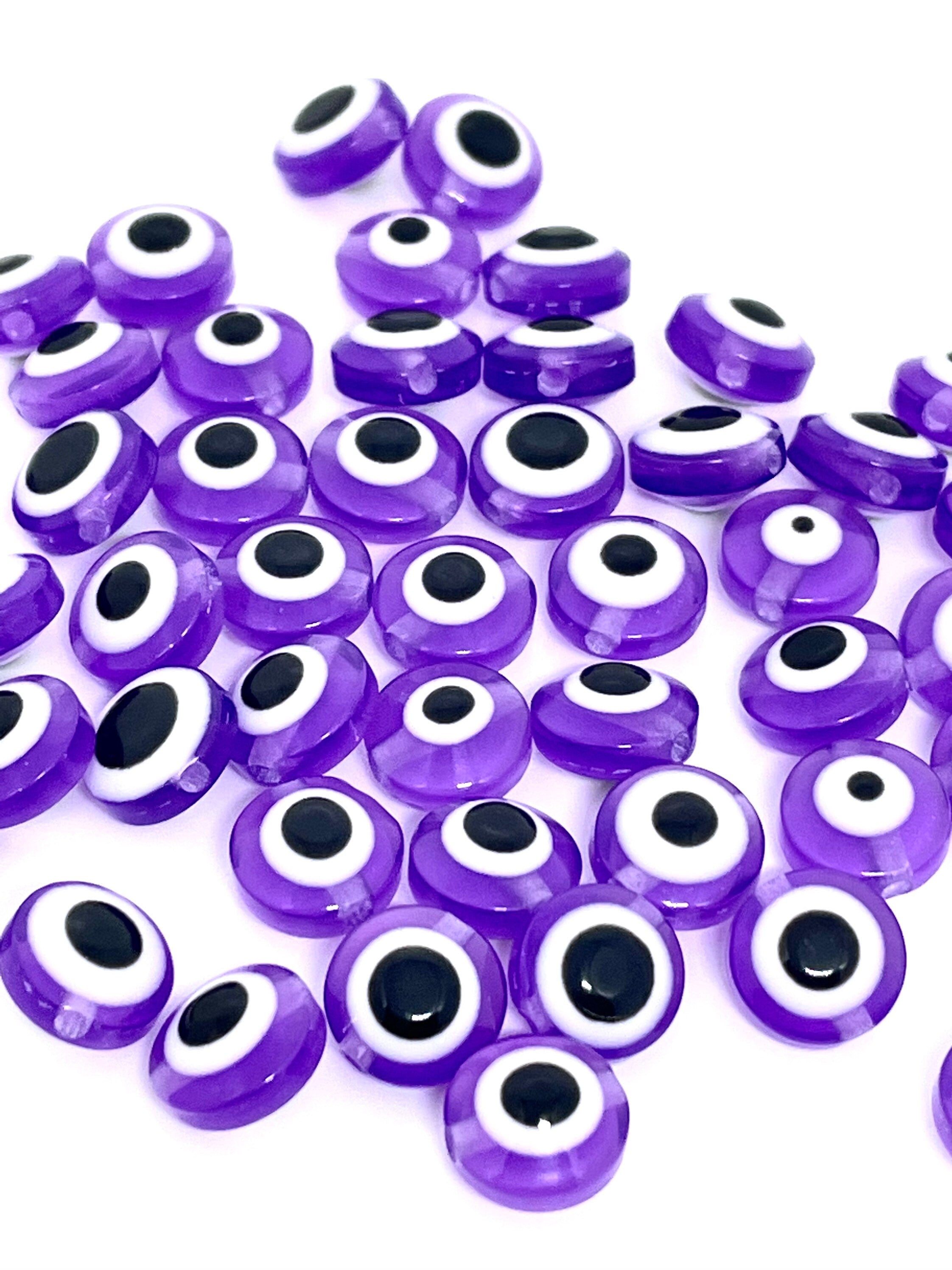 Kawaii Purple Evil Eye Beads, Greek Beads, Creepy Cute Mask Beads, DIY Jewelry, Kawaii Supplies