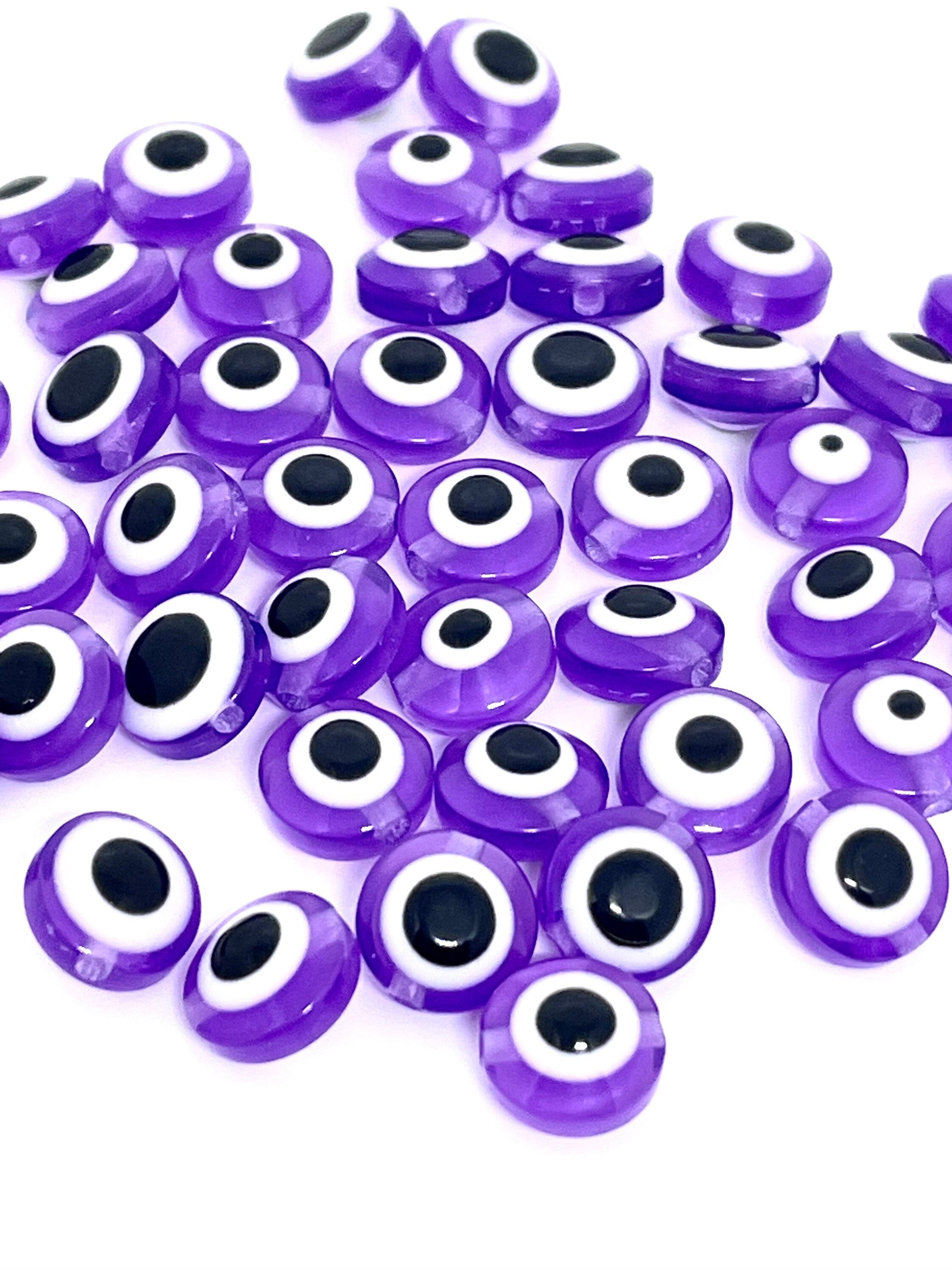 Kawaii Purple Evil Eye Beads, Greek Beads, Creepy Cute Mask Beads, DIY Jewelry, Kawaii Supplies