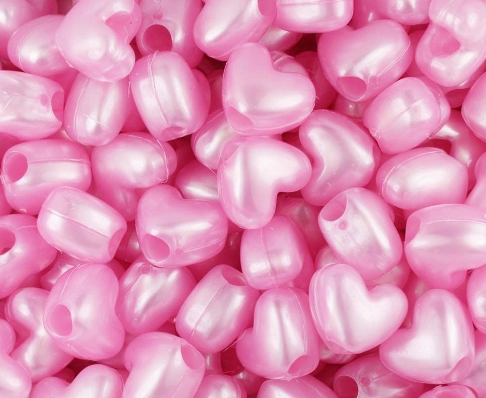 Baby Pink Pearlized Heart Pony Beads, Kandi Beads, Heart beads, Spacer Beads, DIY Beads