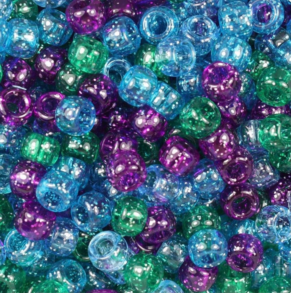 Glitter Beads, Mermaid Bead Mix, Blue Beads, Kandi Beads, DIY Jewelry, Kawaii Supplies