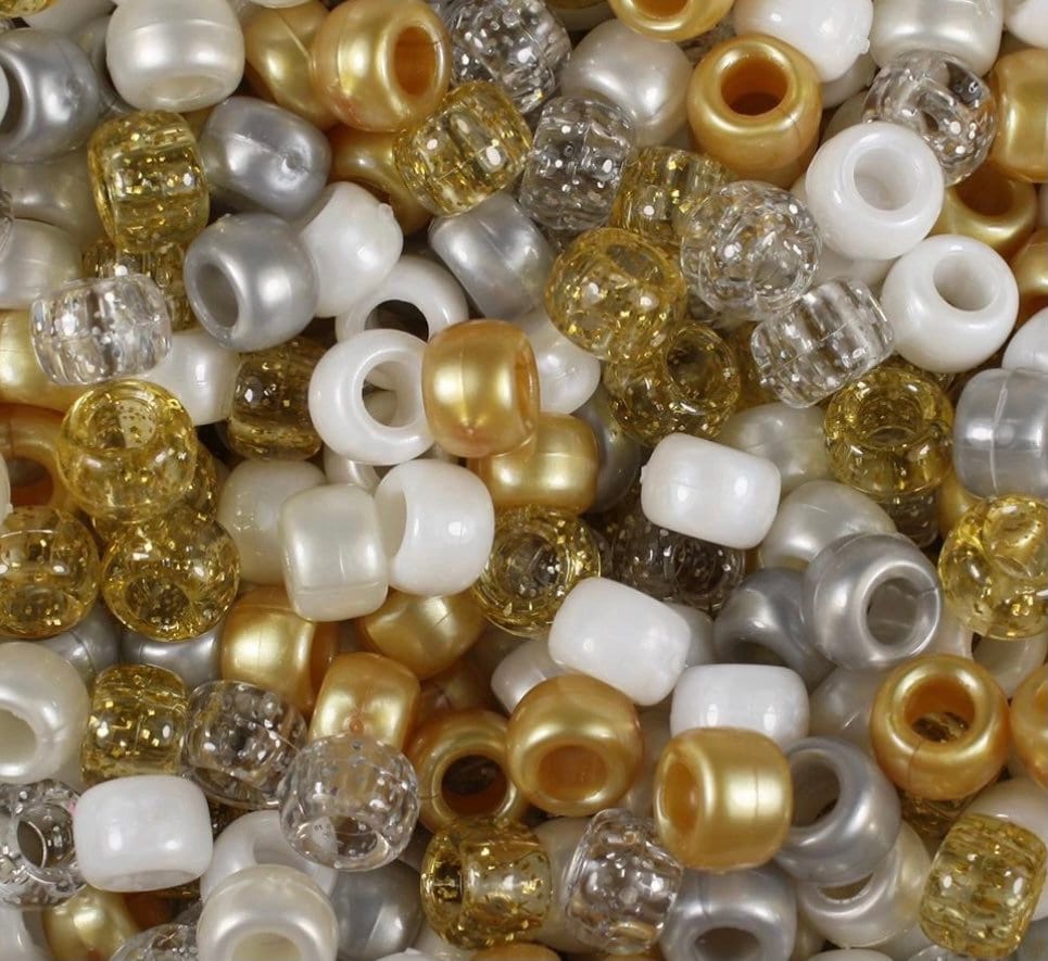 Glitter and Shimmer Gold, Silver Celebration Beads, Cute Kandi Beads, Special Beads, Pony Beads