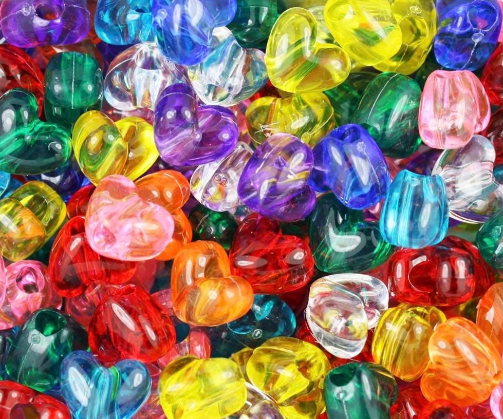 Translucent Heart Pony Beads, Kandi Beads, Heart beads, Spacer Beads, Rainbow Hearts, Clear Beads