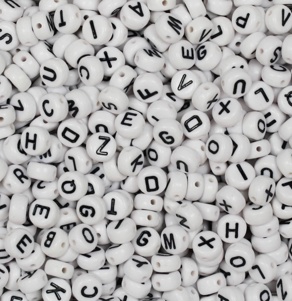 Black and White Letter Alphabet Beads, Spacer Beads, DIY Jewelry, Round DIY letter beads, DIY Beads, Kawaii Beads, Coin Alpha Beads