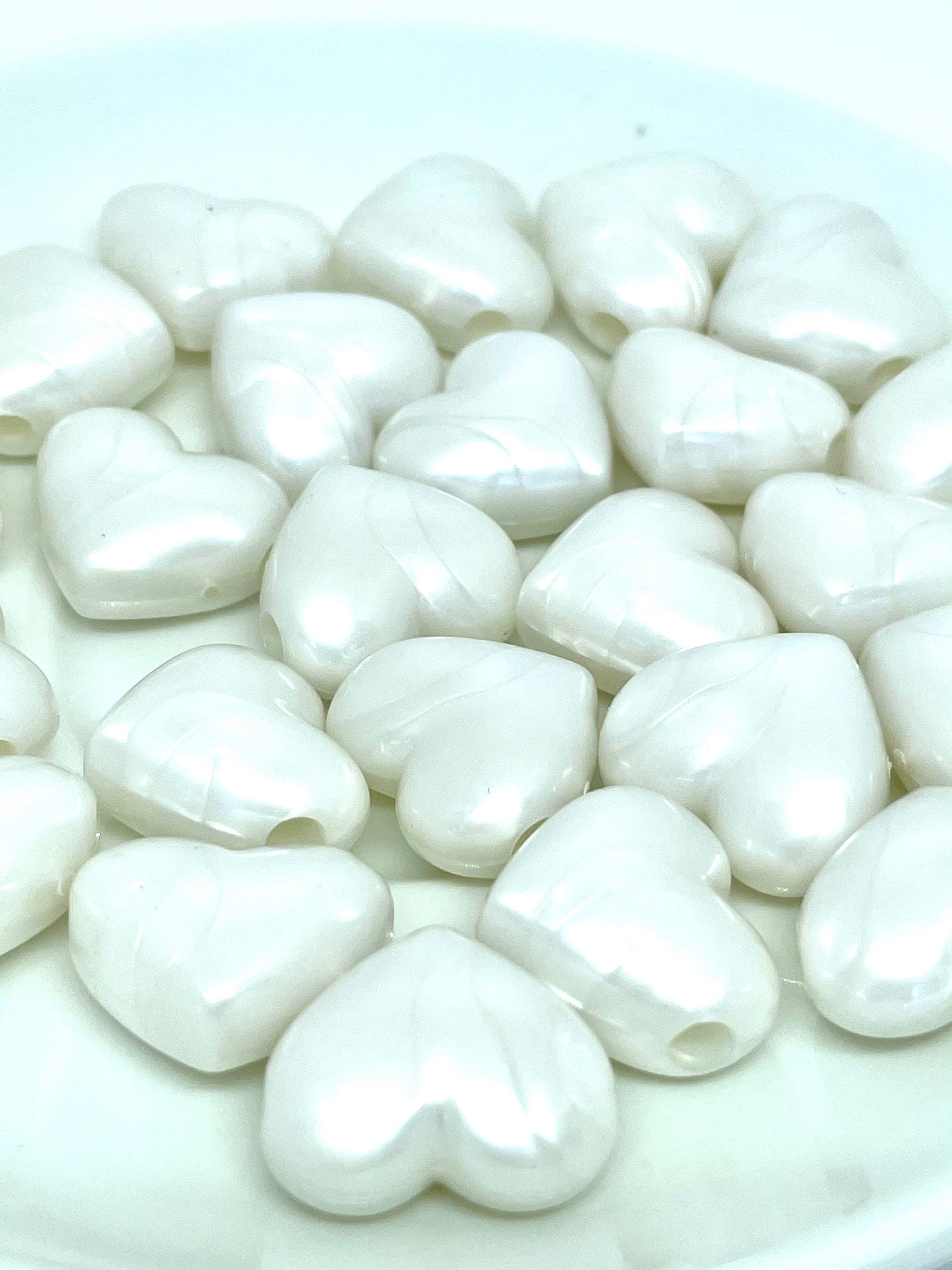 White Pearl Heart Pendant Beads, large heart bead, DIY Jewelry