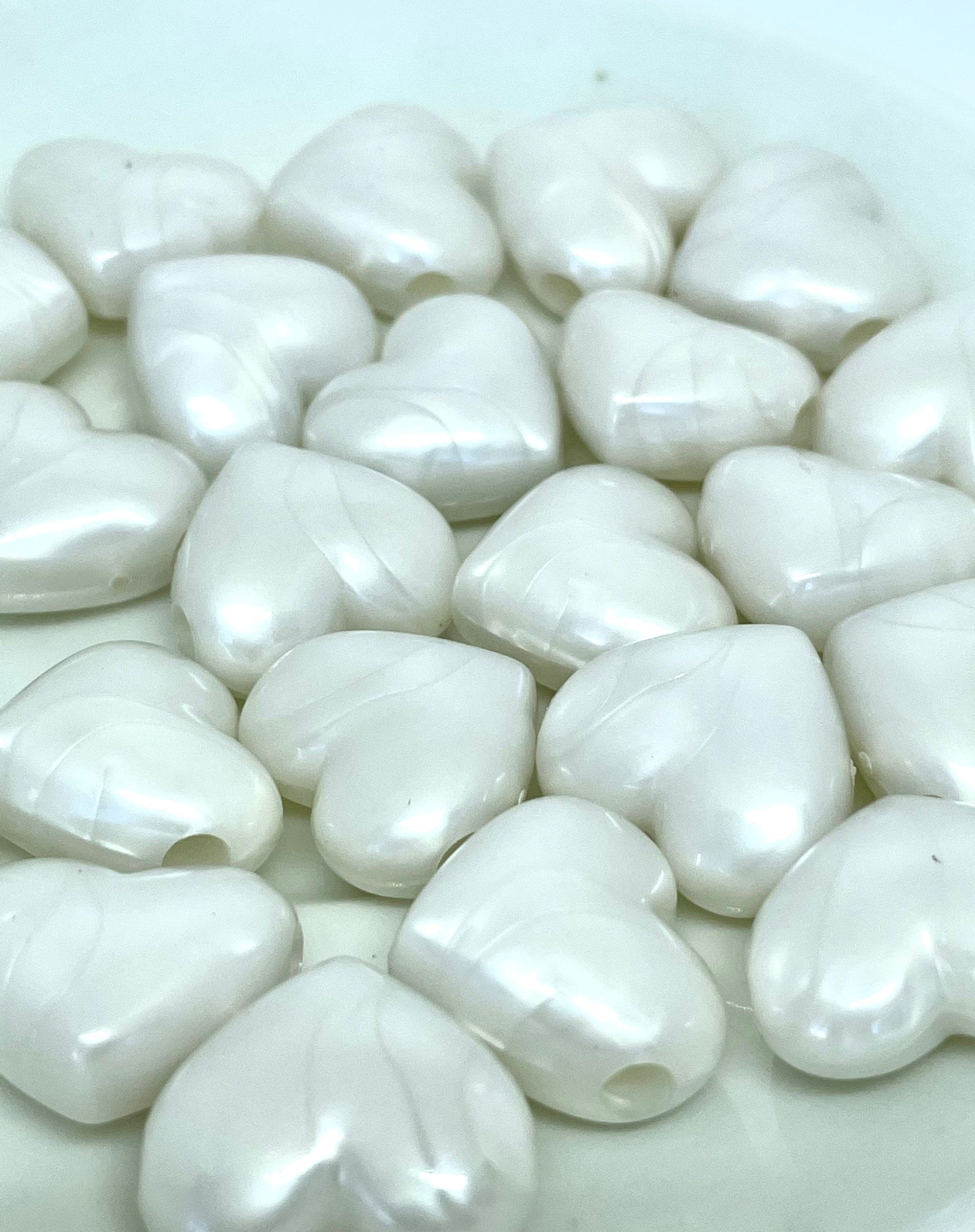 White Pearl Heart Pendant Beads, large heart bead, DIY Jewelry