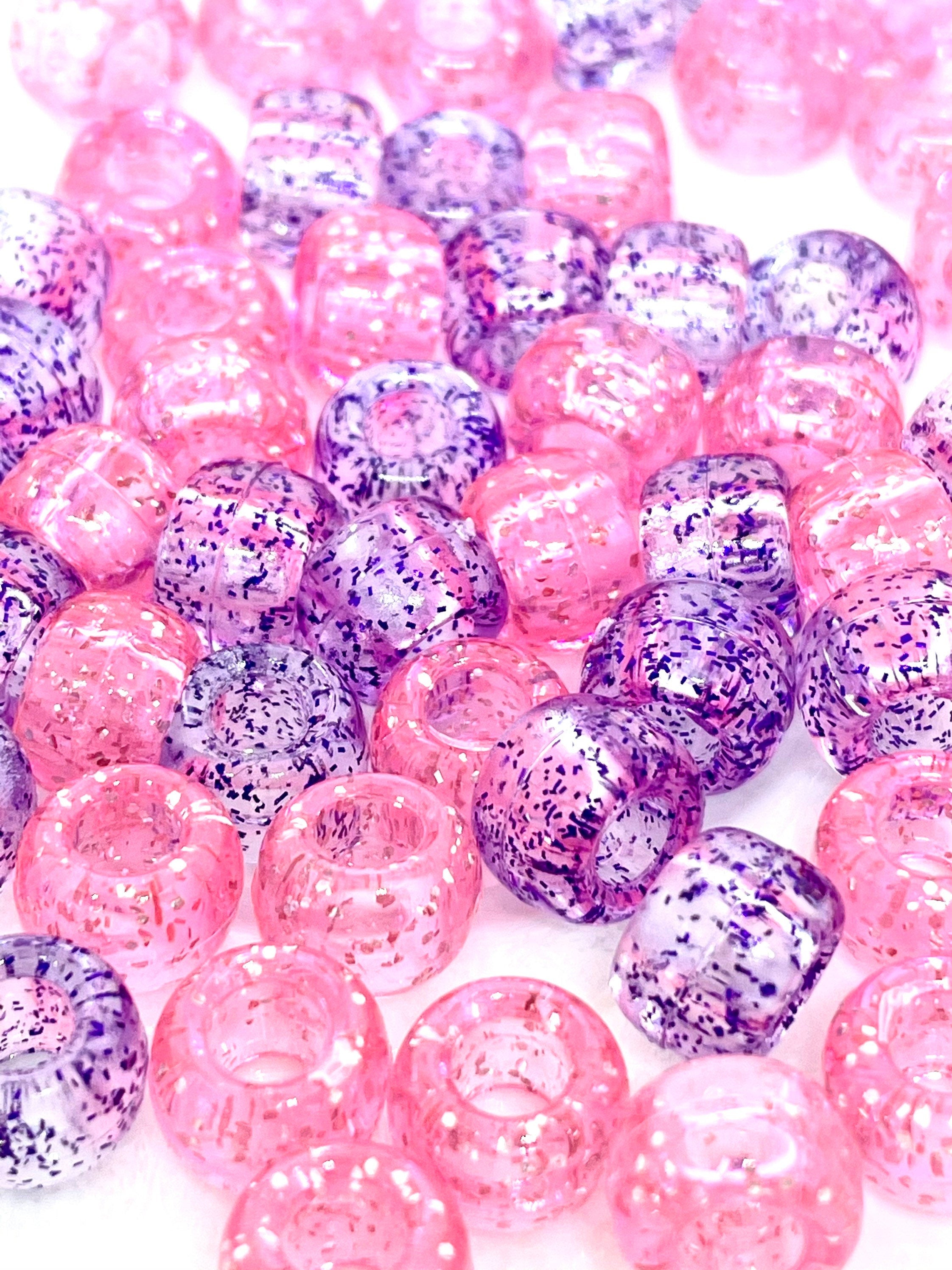 Cutie Mix Pink and Purple Glitter Beads, Pony Beads, Kawaii Supplies, Cute Beads, Kandi Beads