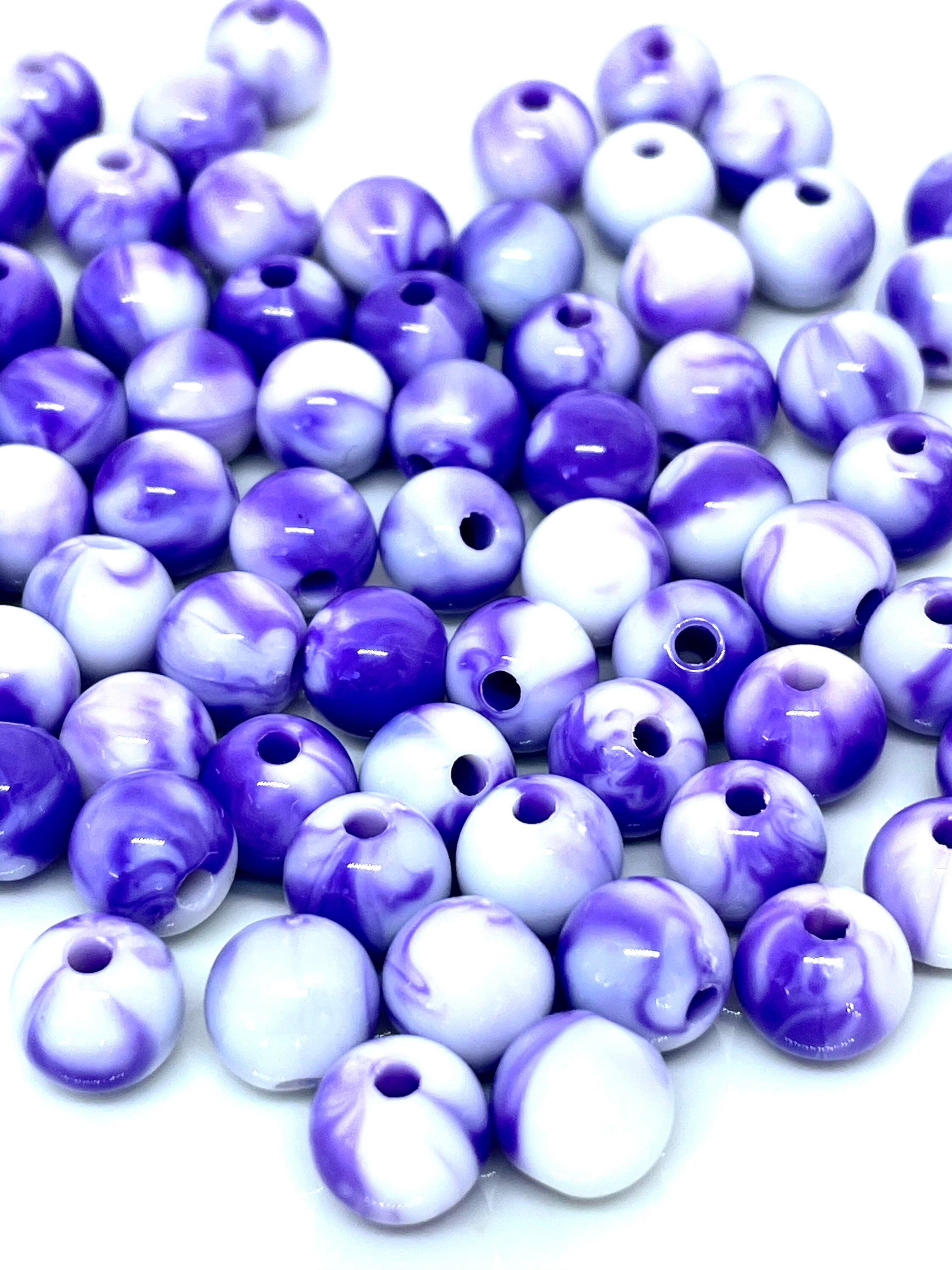 Purple Marble Swirl Beads, Round Spacer Beads, Kawaii Beads, Cute Beads, Kawaii Supplies