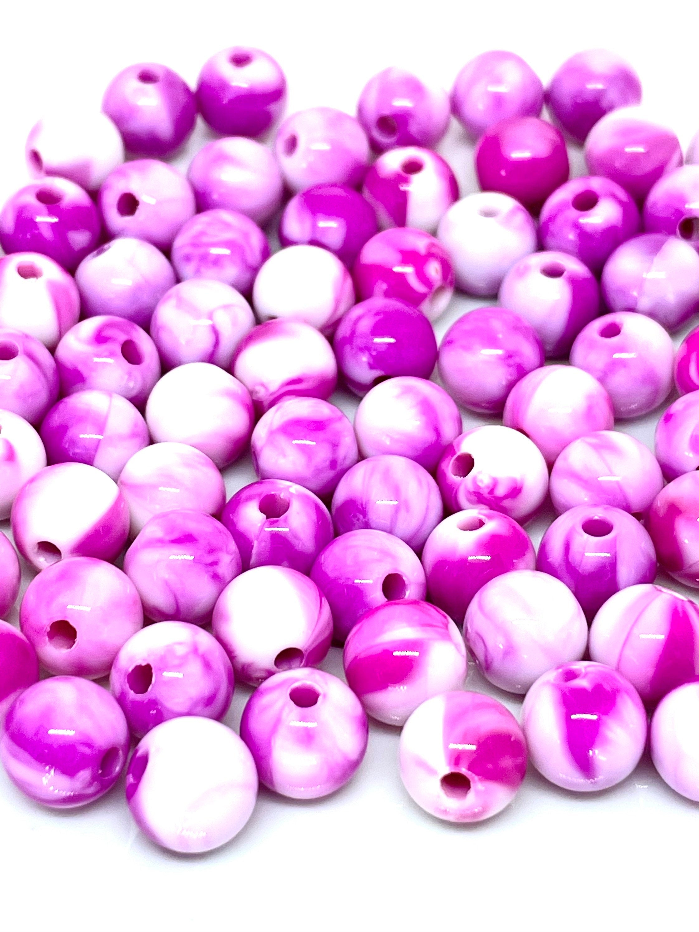 Magenta Pink Marble Swirl Beads, Round Spacer Beads, Kawaii Beads, Cute Beads, Kawaii Supplies