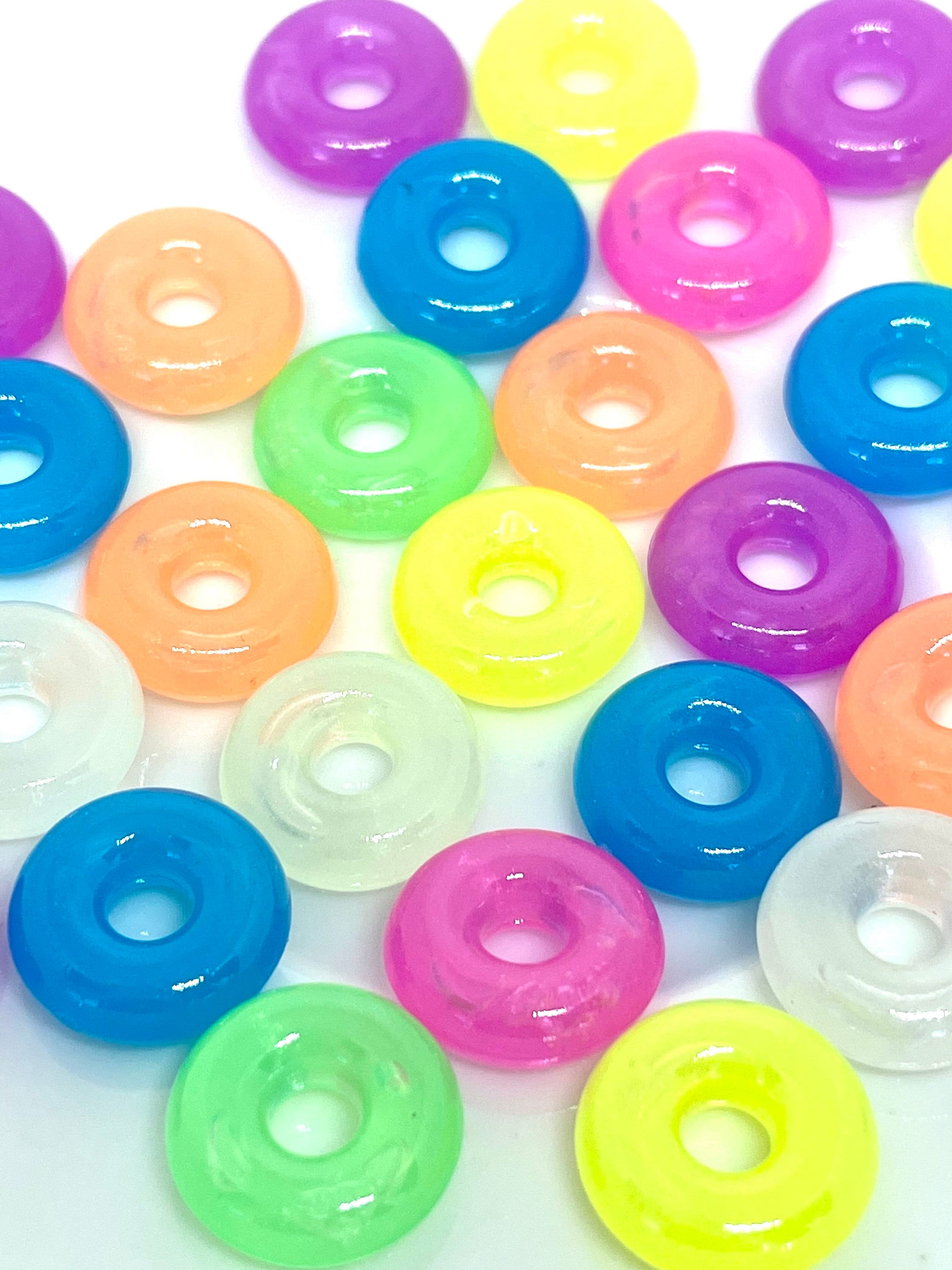Translucent Neon Donut Beads, Kawaii Beads, Cute Beads, Neon Beads, Kawaii Supply, Japan Beads