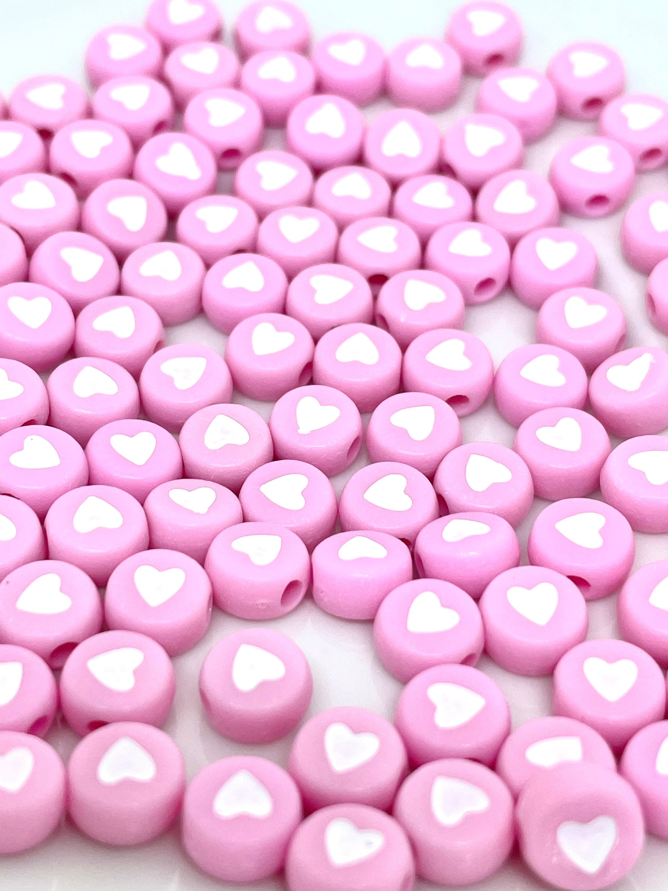 Baby Pink Heart Alphabet Beads, Acrylic Beads, Spacer beads, DIY Supplies, Kawaii Beads, Cute Beads