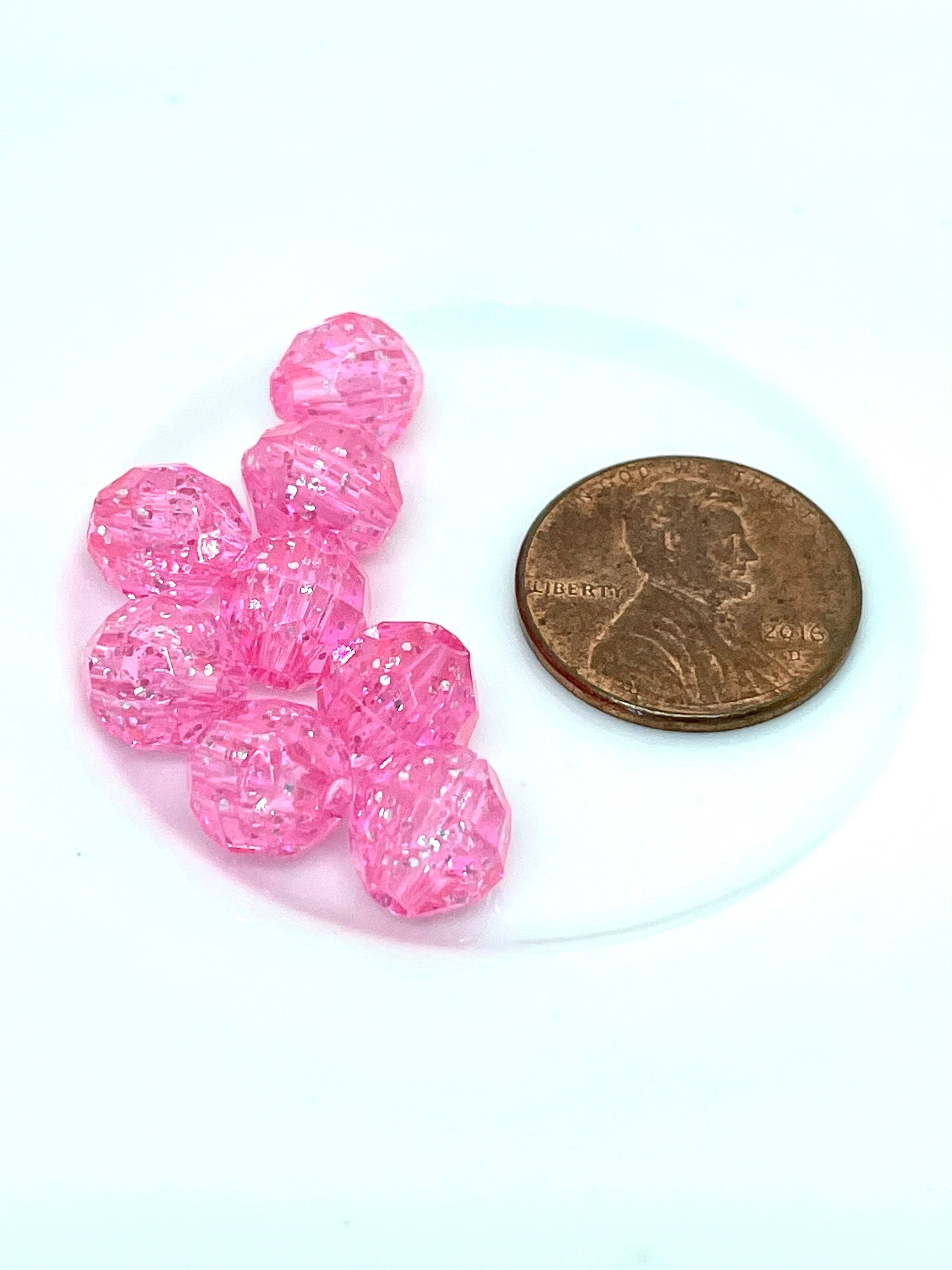 Pink Glitter Beads, Pink Faceted Beads, Sparkle Beads, Kawaii Supplies, Kawaii Beads, Cute Beads