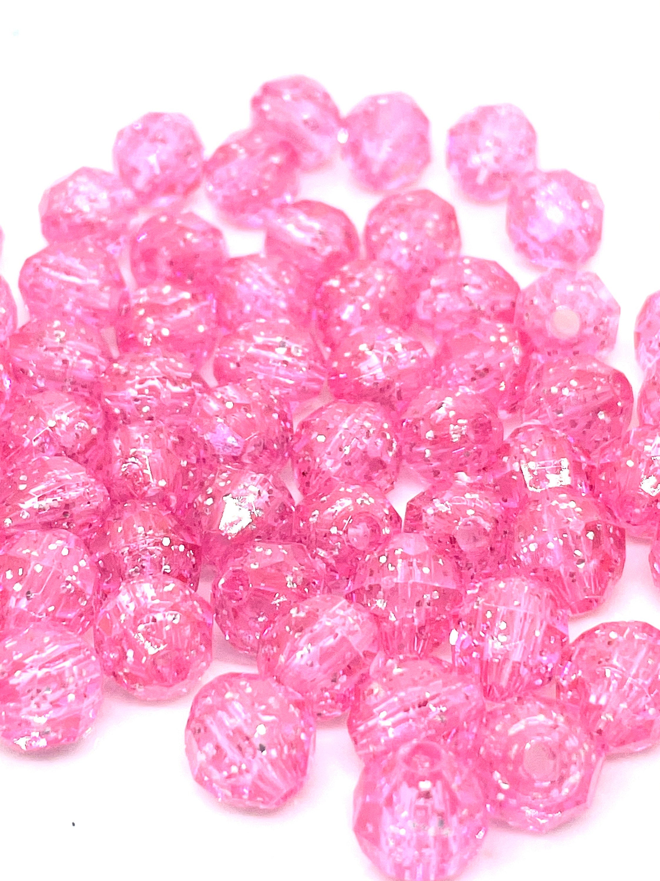 Pink Glitter Beads, Pink Faceted Beads, Sparkle Beads, Kawaii Supplies, Kawaii Beads, Cute Beads