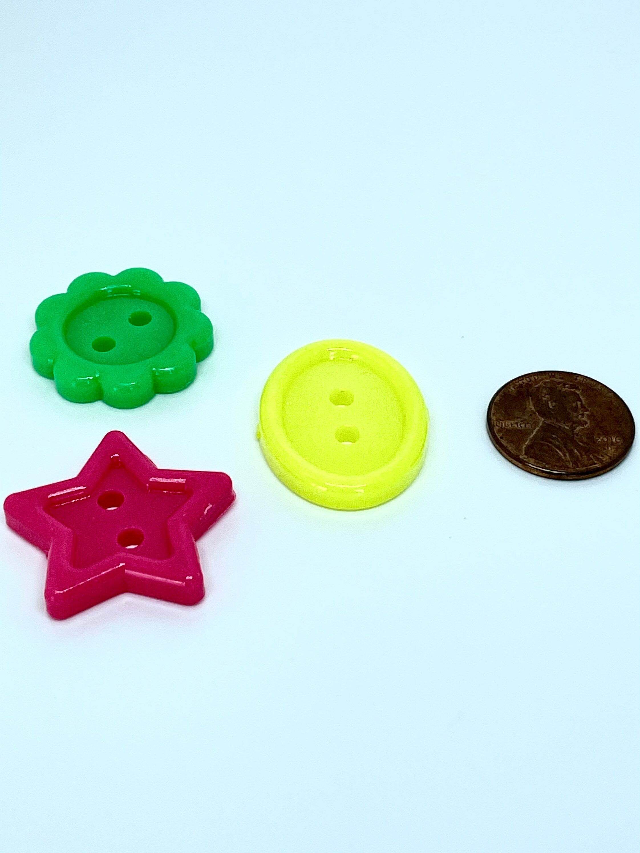 Cute Neon Buttons, Heart, Triangle, Stars, DIY Supplies, Kawaii Supplies, Cute Supplies