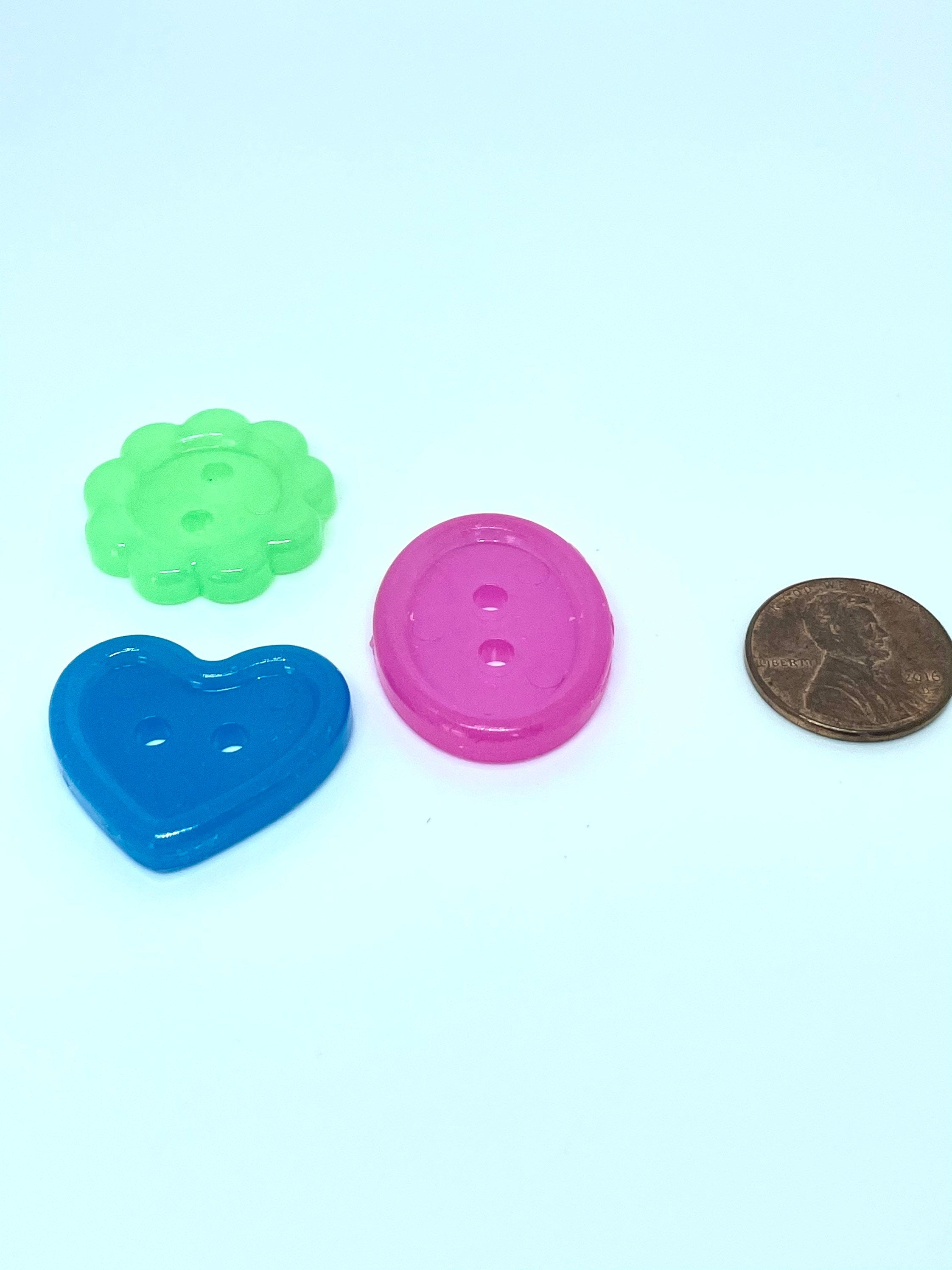 Translucent Neon Buttons, Heart, Triangle, Stars, DIY Supplies, Kawaii Supplies, Cute Supplies