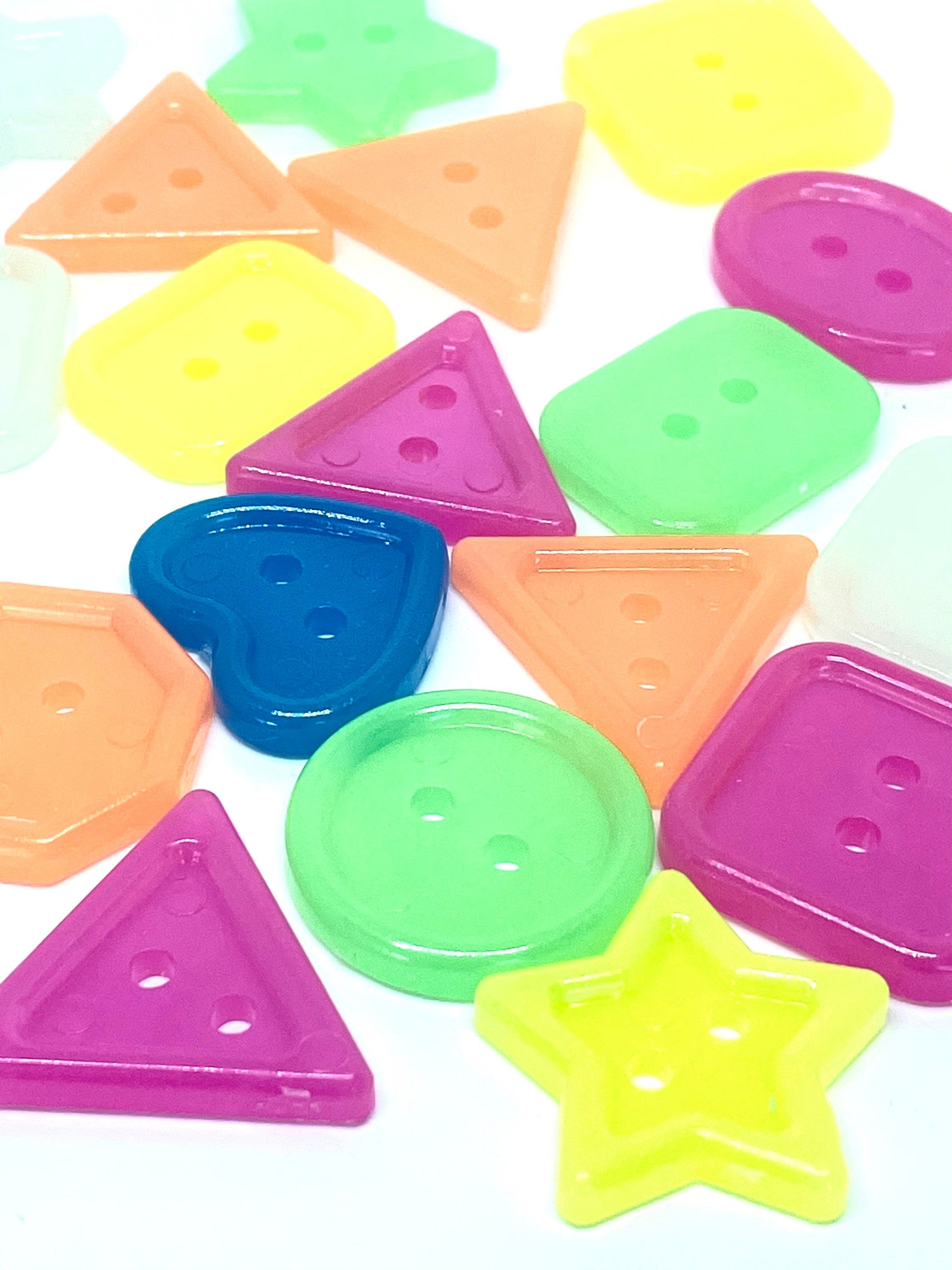 Translucent Neon Buttons, Heart, Triangle, Stars, DIY Supplies, Kawaii Supplies, Cute Supplies