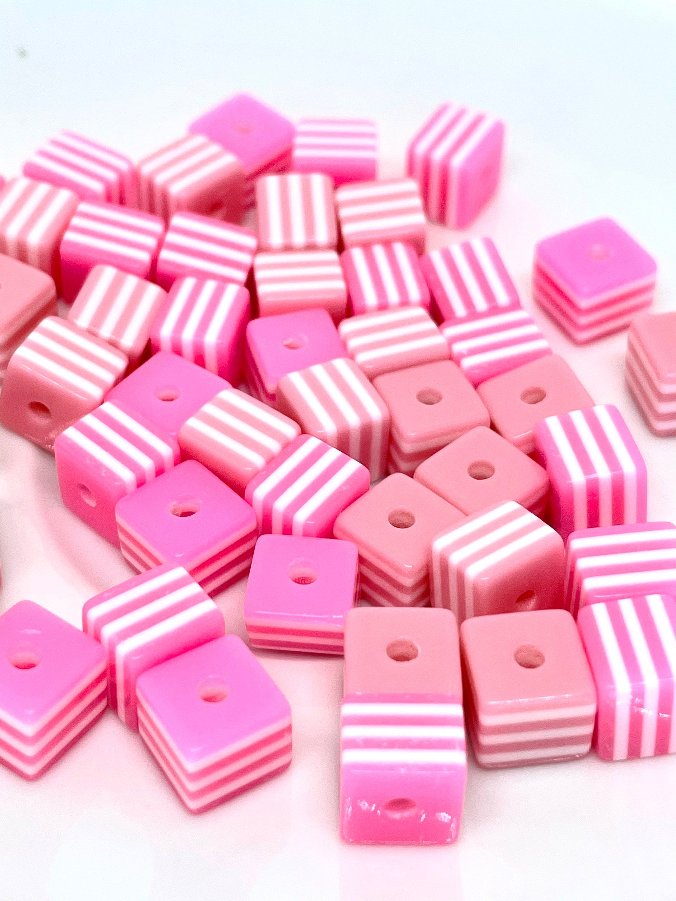 Pink Square Striped Beads, Candy Beads, Cute Beads, Kawaii Beads, Kawaii Supplies, DIY Beads, Layered Beads
