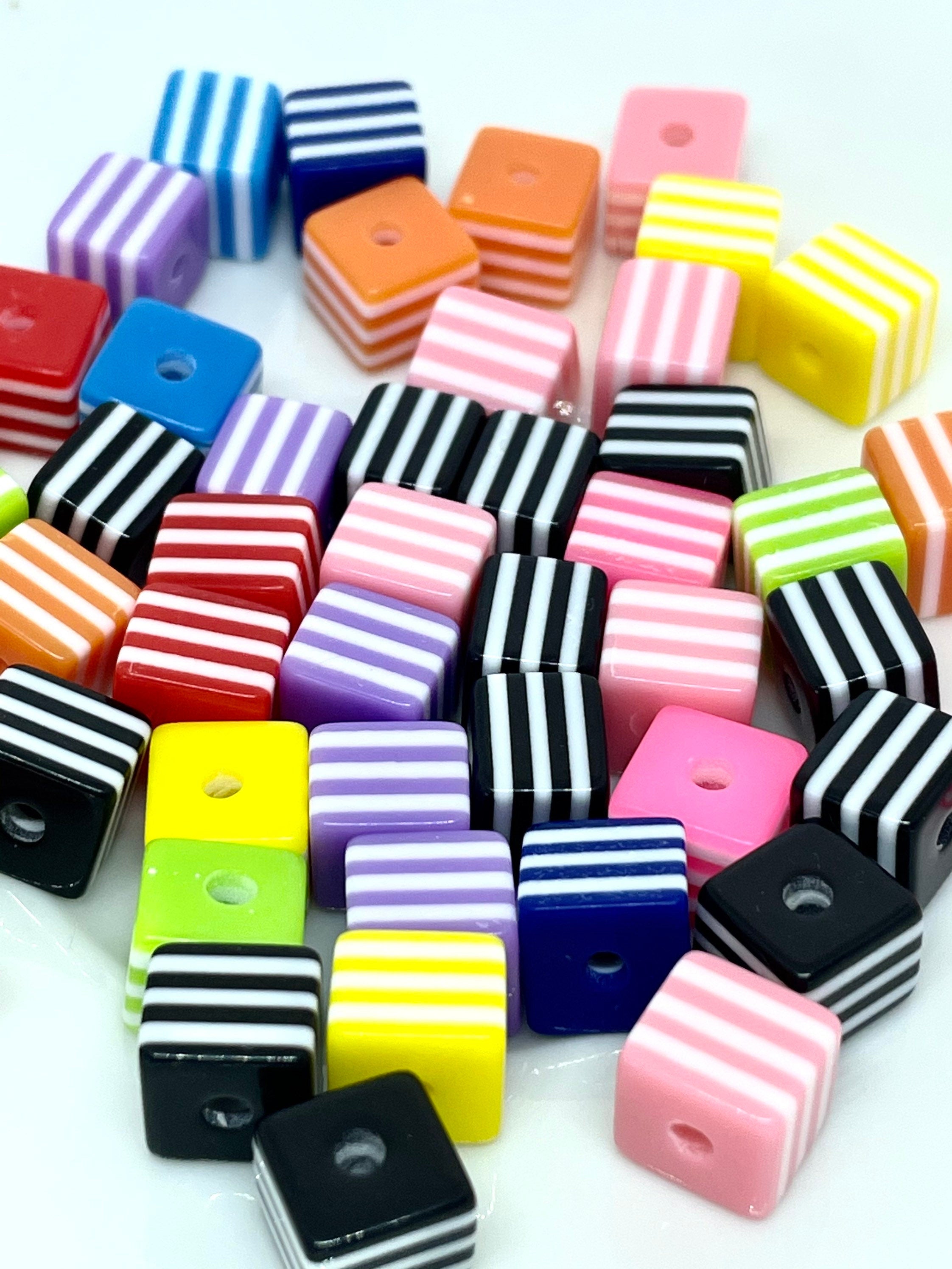 Rainbow Square Striped Beads, Candy Beads, Cute Beads, Kawaii Beads, Kawaii Supplies, DIY Beads, Layered Beads