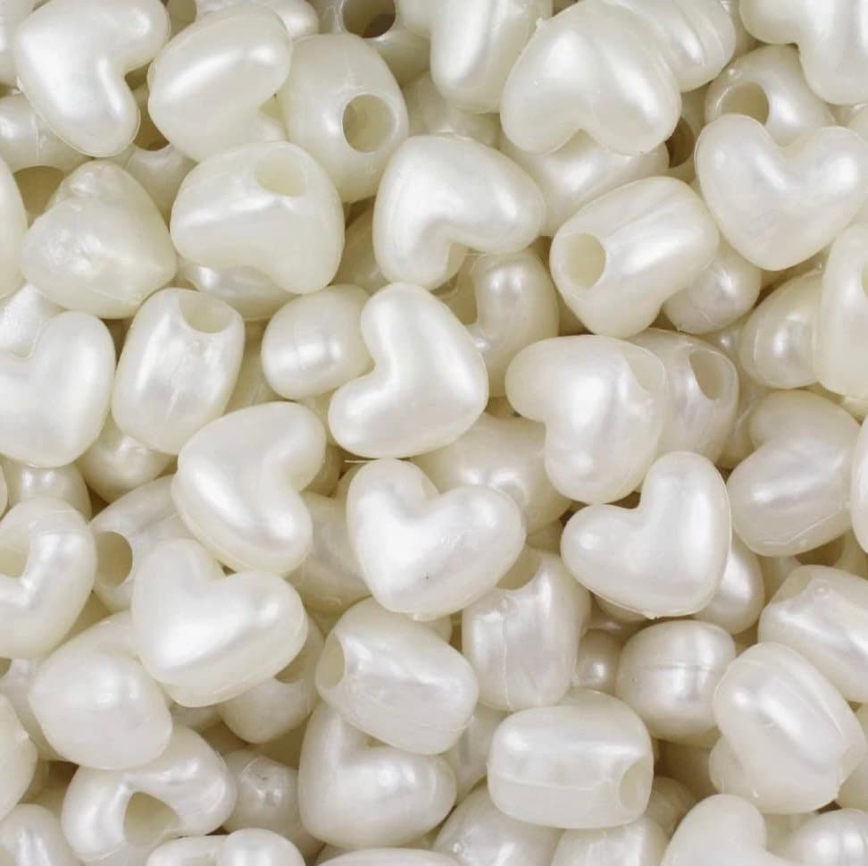Pearl White Heart Pony Beads, Kandi Beads, Heart beads, White Beads, Kawaii Supplies, Wedding Beads