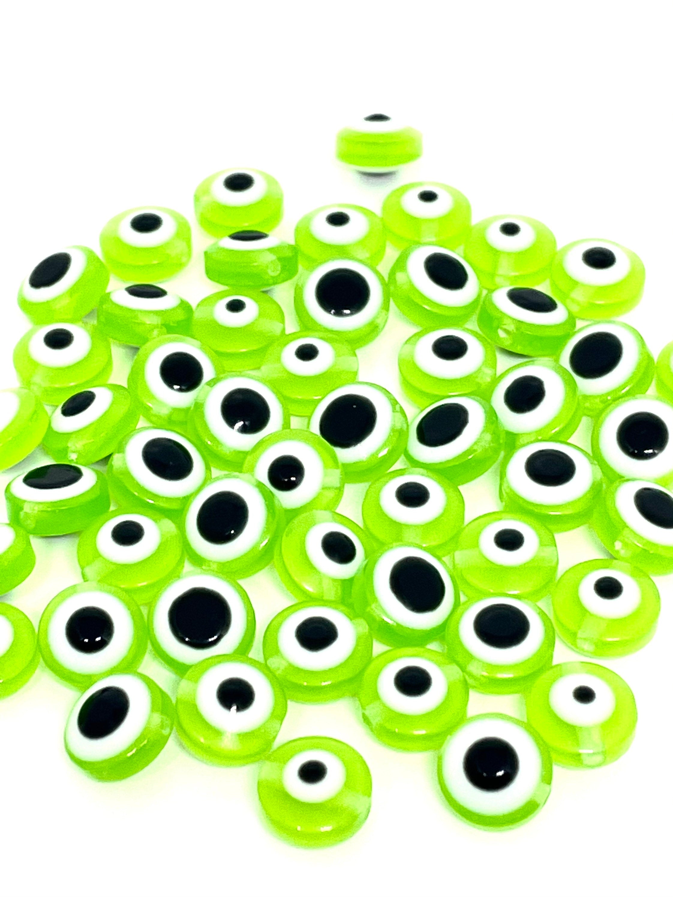 Cute Green Evil Eye Beads, Greek Beads, Creepy Cute Mask Beads, DIY Jewelry, Cute Beads 50 pc set