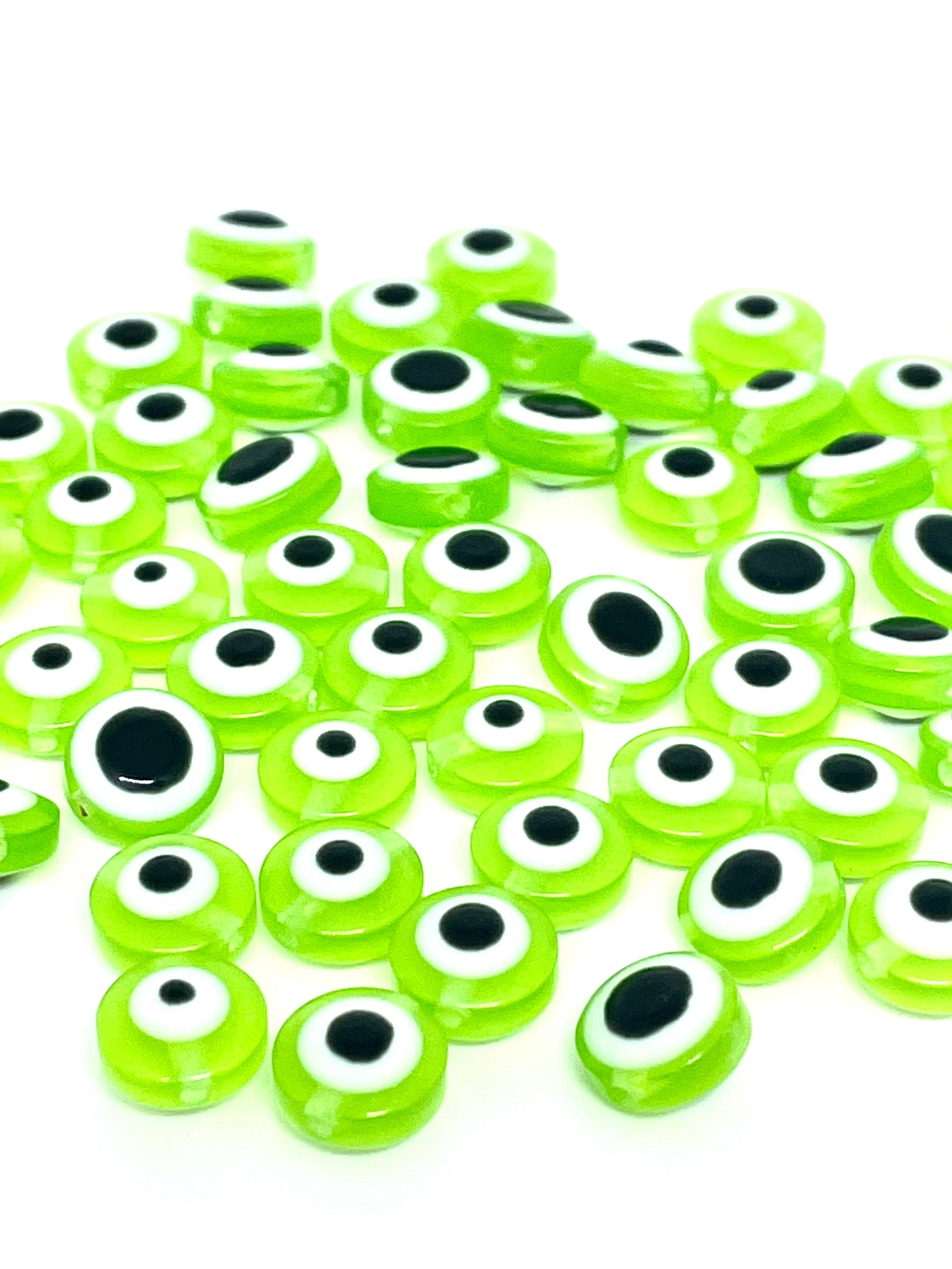 Cute Green Evil Eye Beads, Greek Beads, Creepy Cute Mask Beads, DIY Jewelry, Cute Beads 50 pc set