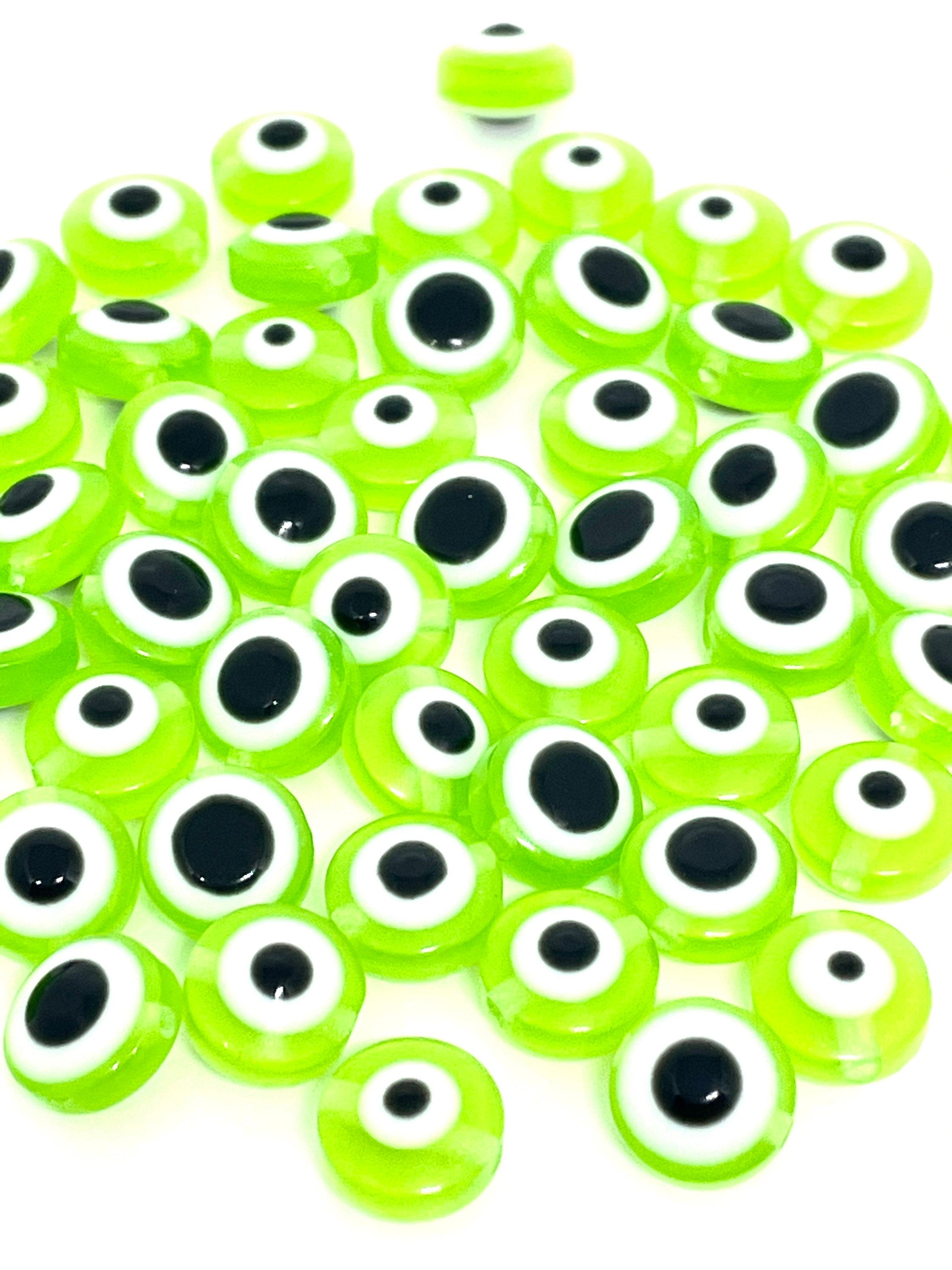 Cute Green Evil Eye Beads, Greek Beads, Creepy Cute Mask Beads, DIY Jewelry, Cute Beads 50 pc set