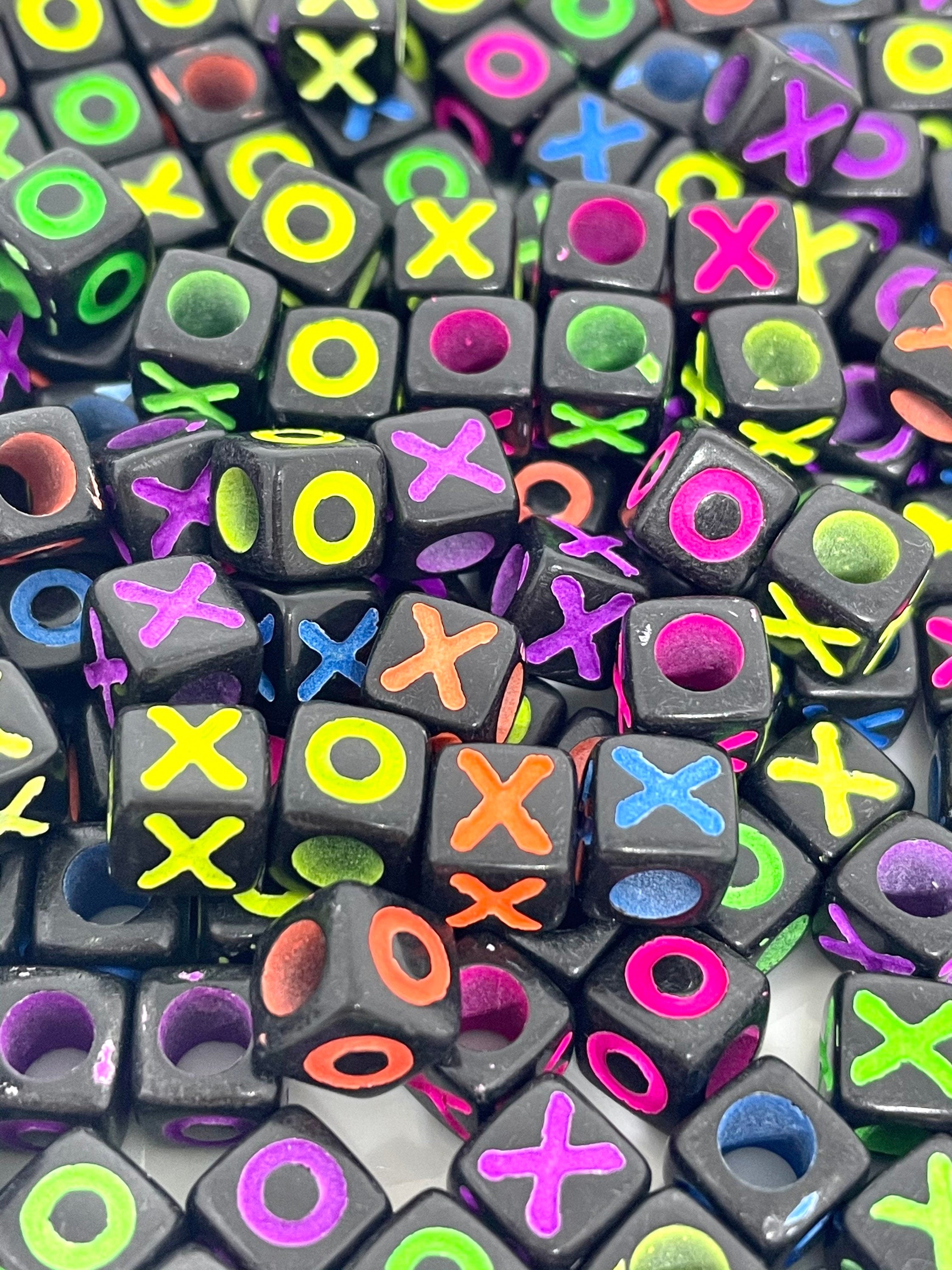 XOXO Neon Alphabet Beads, Black Spacer Beads, DIY Jewelry, XO Letter Beads