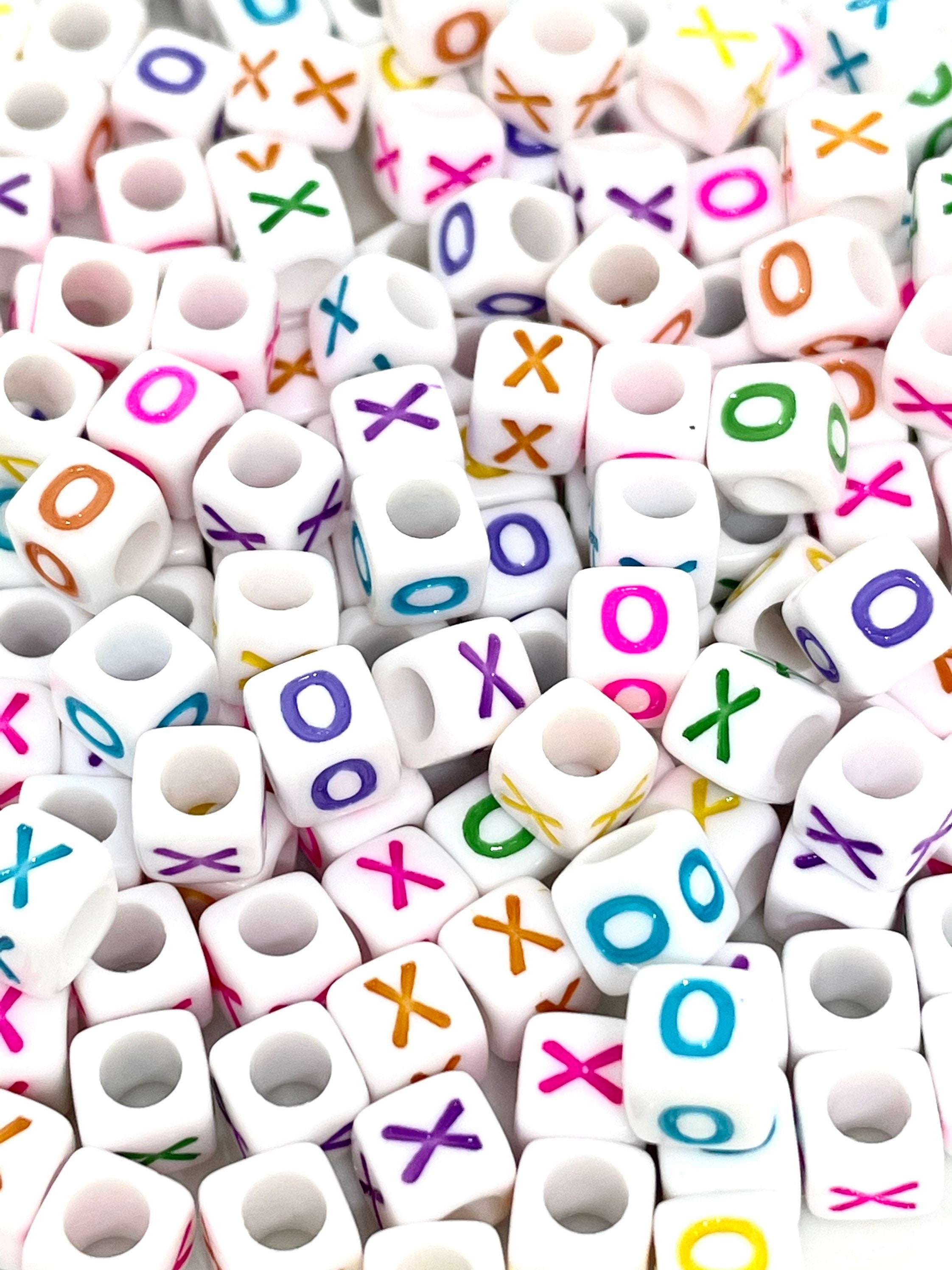 XOXO Rainbow Alphabet Beads, Letter Spacer Beads, DIY Jewelry, XO Letter Beads, Cube Beads
