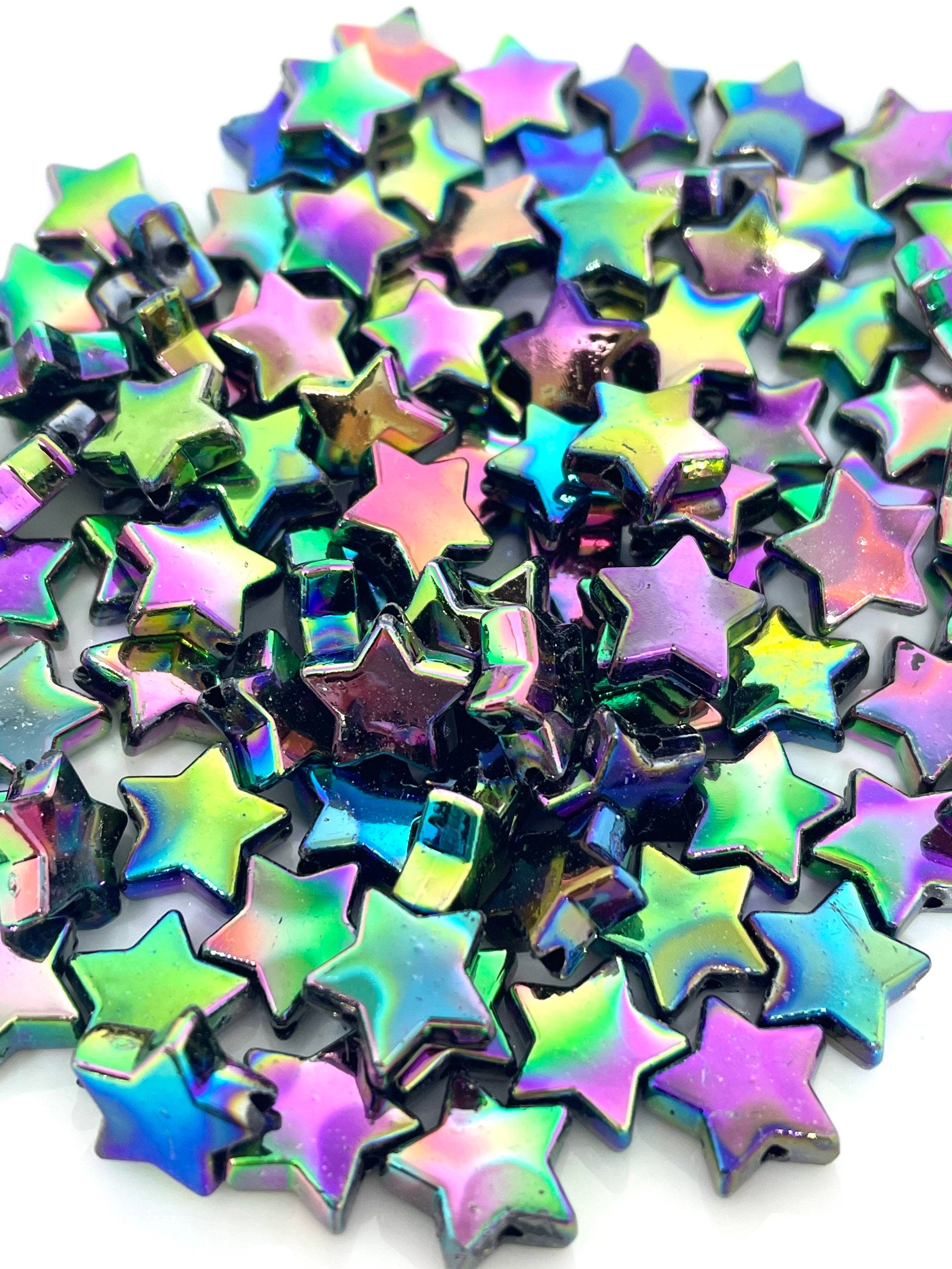 Black Iridescent Star Beads - Versatile for Halloween and Year-Round Crafts