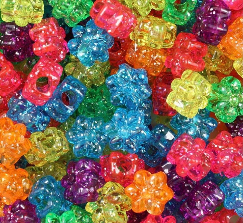 Jelly Glitter Flower Beads, Cute Beads, Kawaii Beads, DIY beads