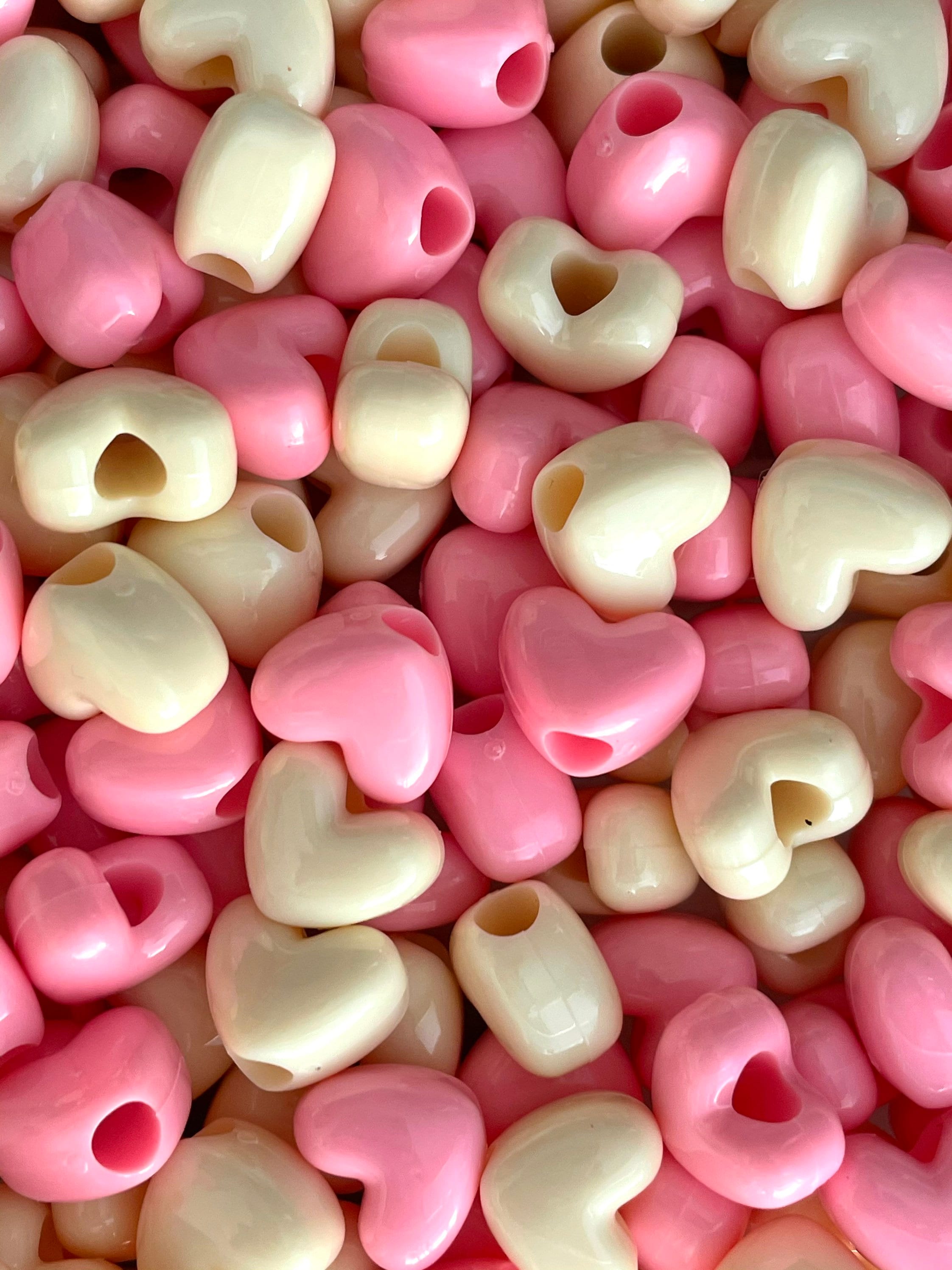 Strawberries and Cream Ice Cream Mix, Pink and White Heart Beads, Pink Beads, Cute Beads