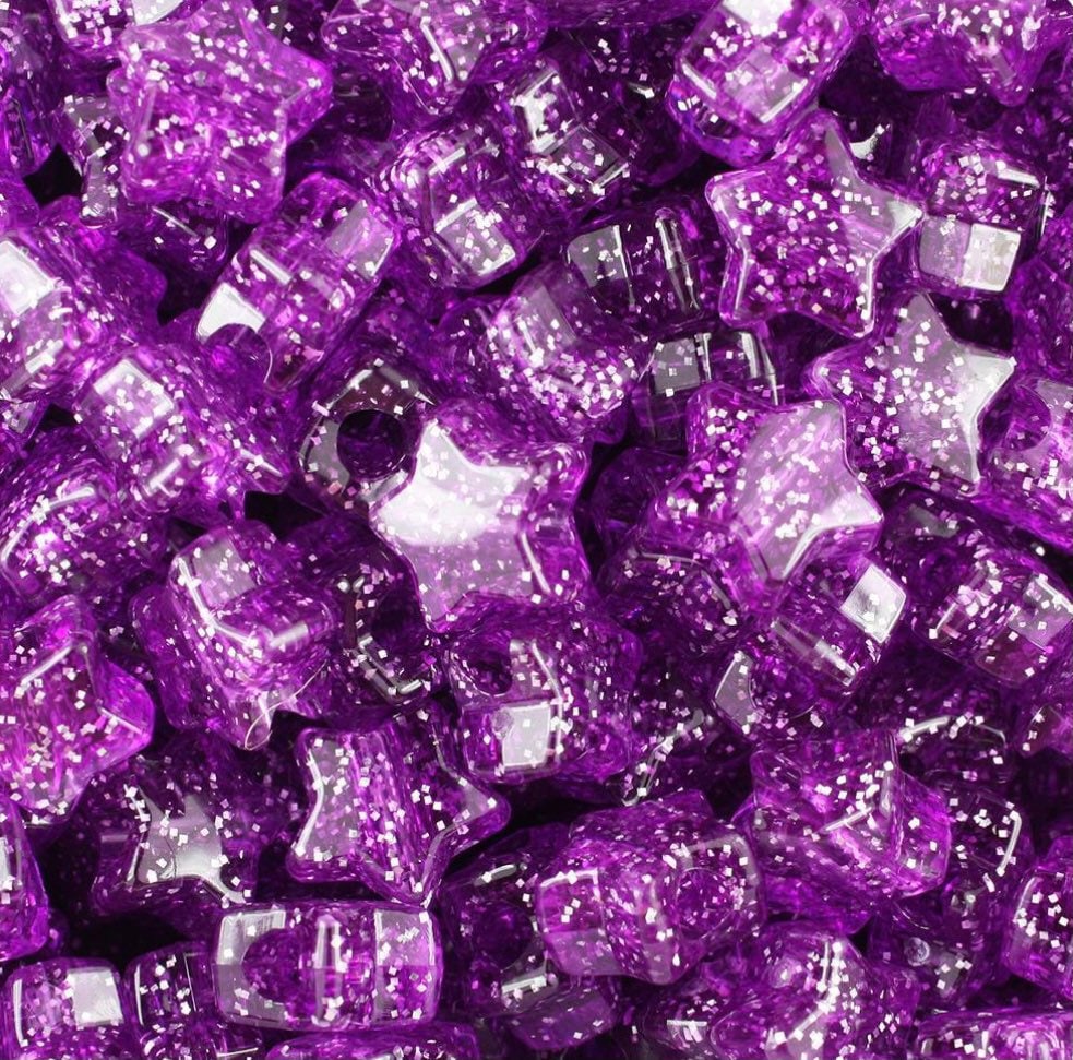 Purple Glitter Stars Pony Beads, Kandi Beads, Star beads, Spacer Beads, Cute Beads, Purple Beads, Kawaii Supplies