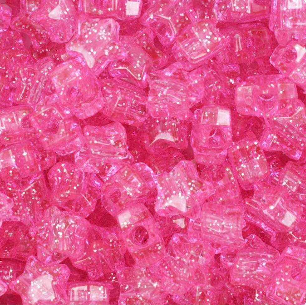 Pink Glitter Stars Pony Beads, Kandi Beads, Star beads, Spacer Beads, Cute Beads, Pink Beads, Kawaii Supplies