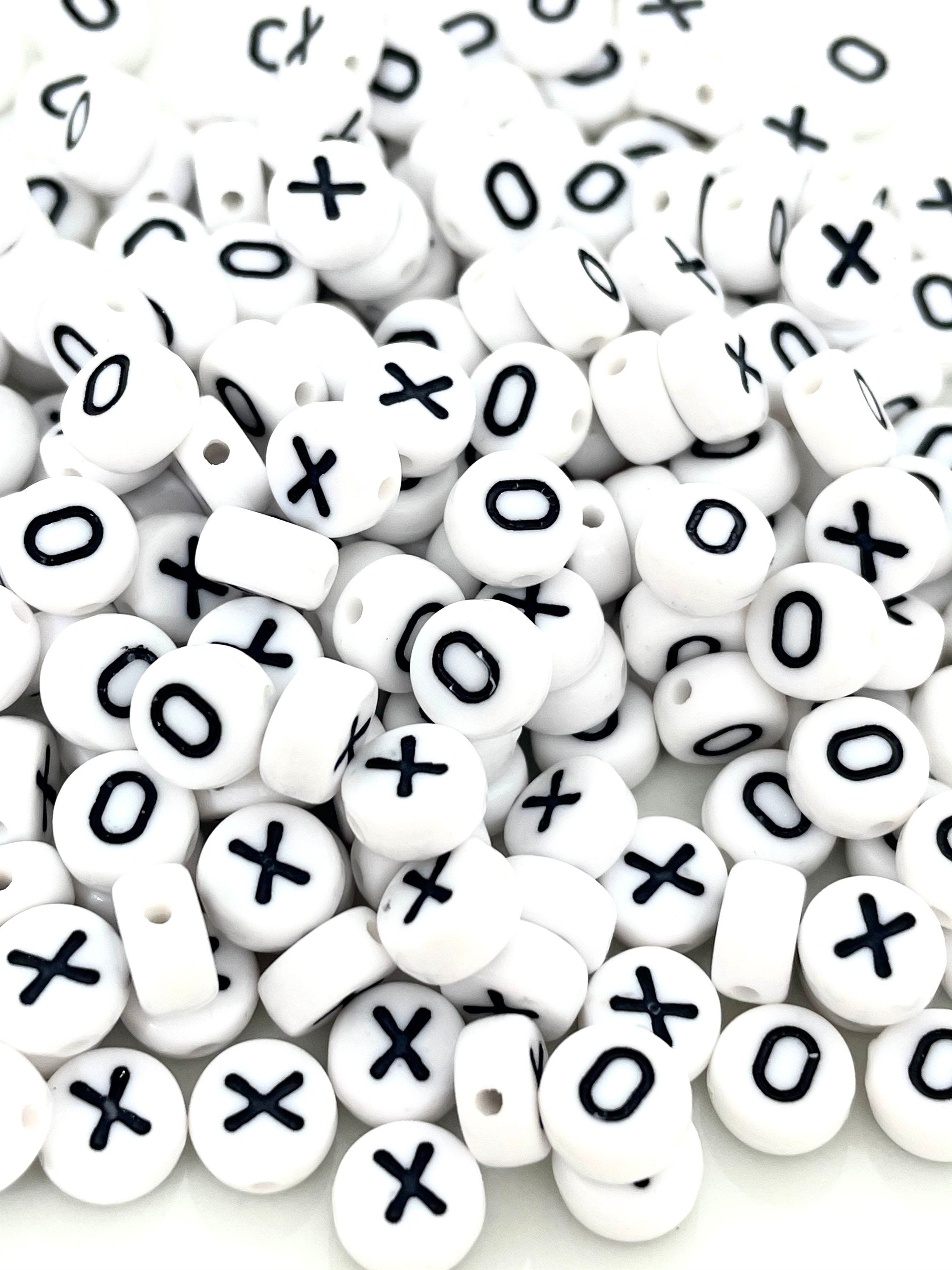 XOXO Black and White Alphabet Beads, Black Spacer Beads, DIY Jewelry, XO Letter Beads, Coin Beads