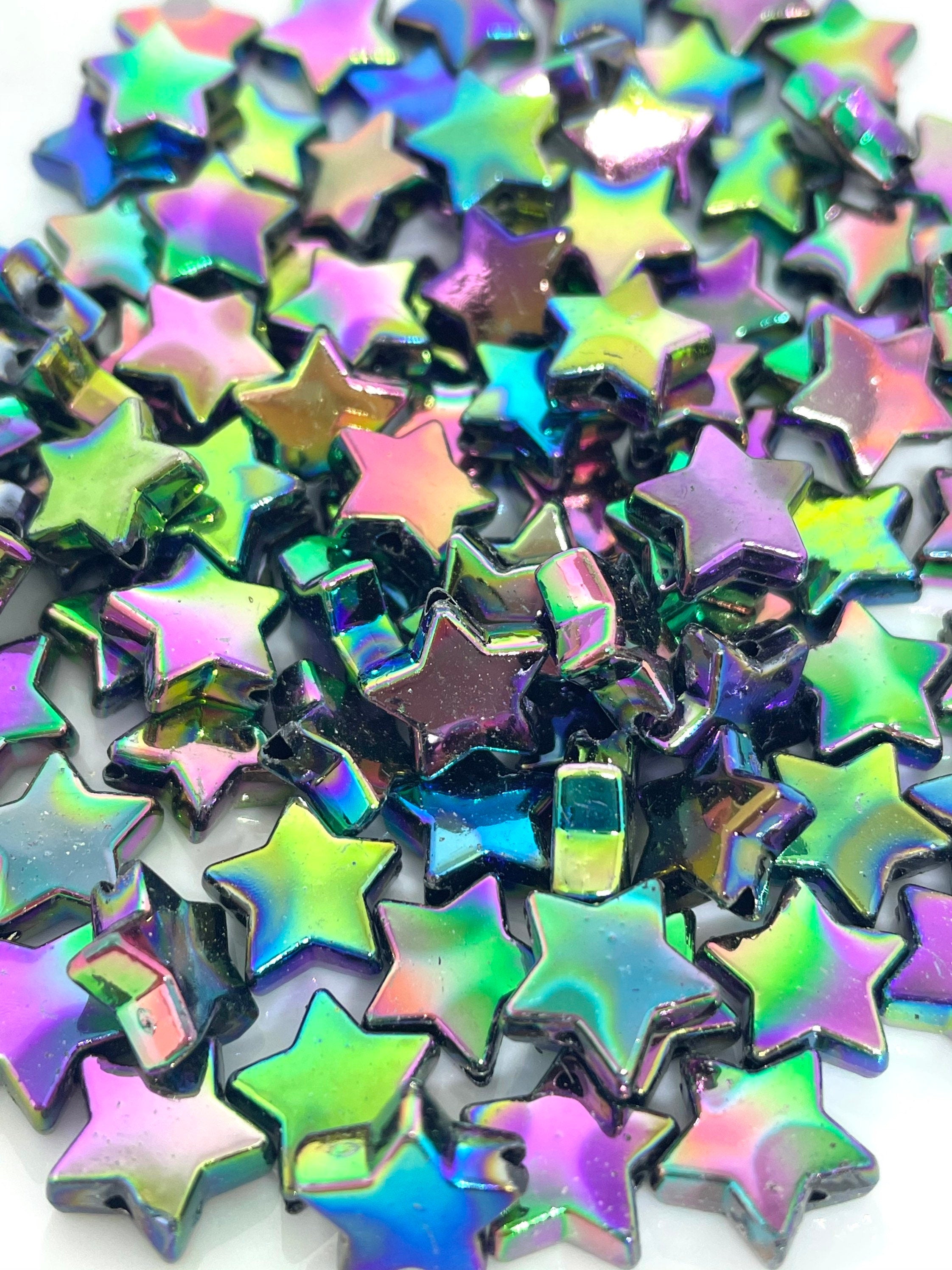 Black Iridescent Star Beads - Versatile for Halloween and Year-Round Crafts
