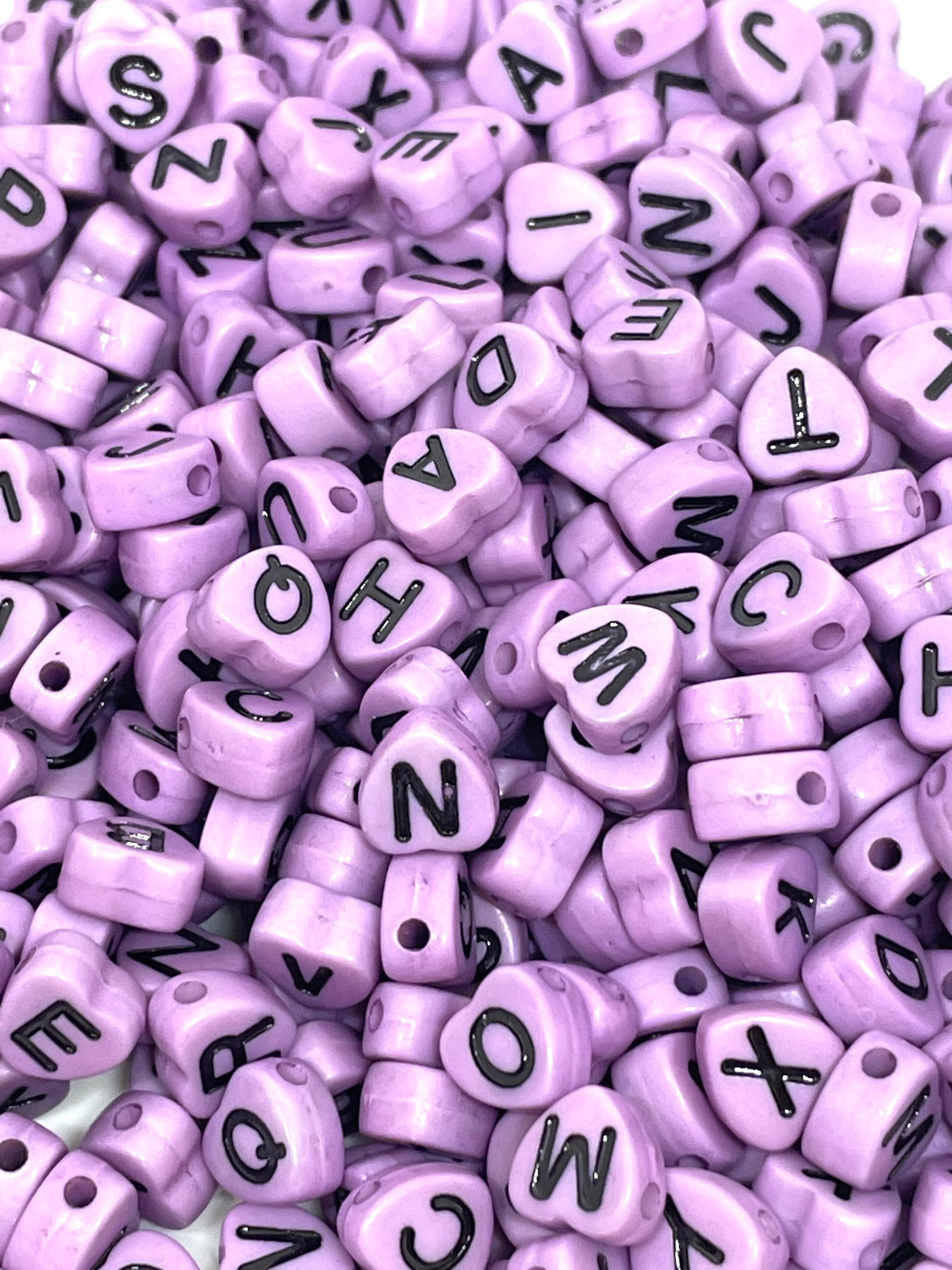 Pastel Purple Letter Beads, Heart Alphabet Beads, Name Beads, Beads for Custom Bracelet