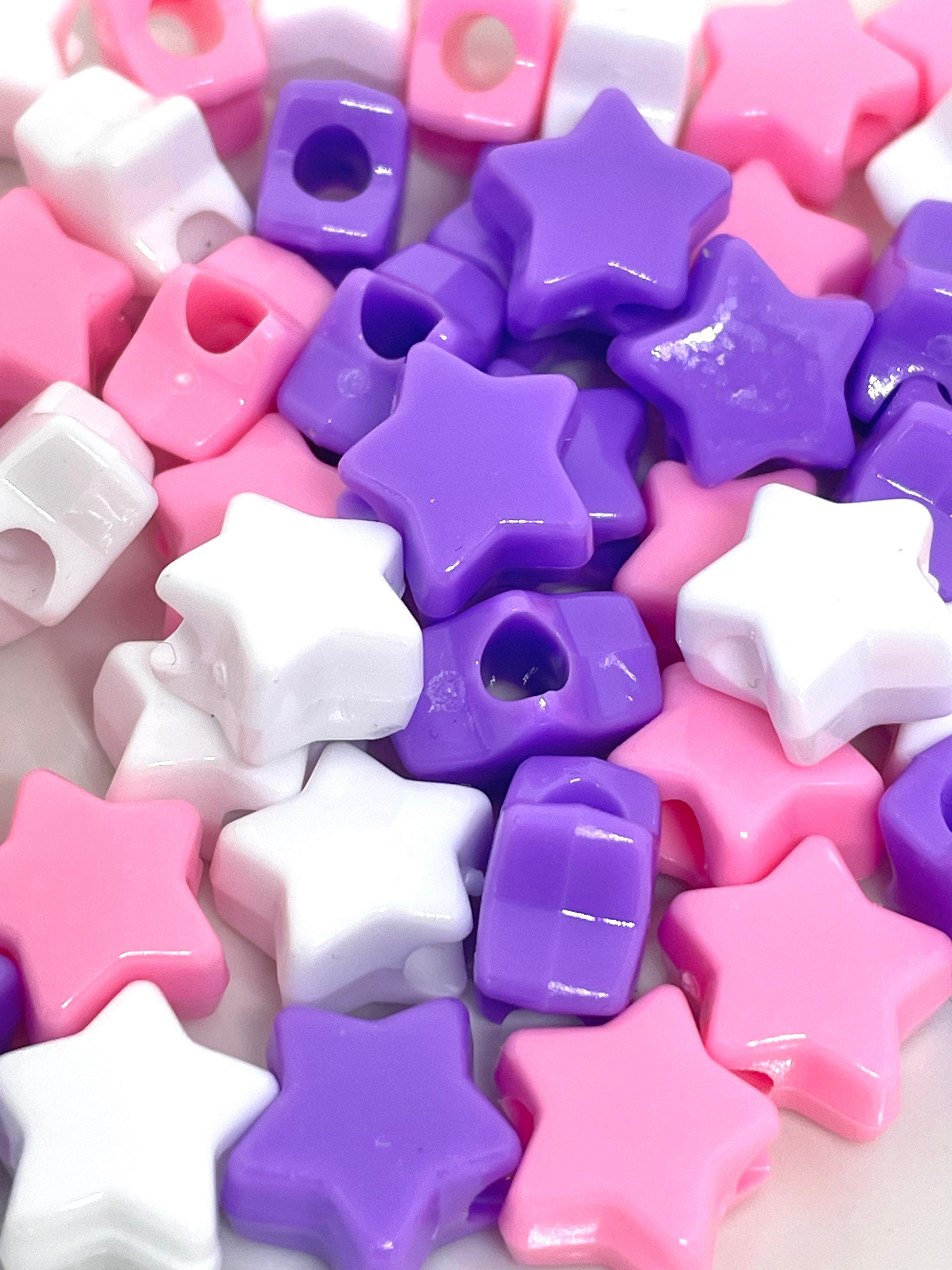 Cutie Mix Star Beads, Pony Beads for Bracelet, 13mm Beads, Star Beads for Bracelets, Star Beads Bulk, Large Hole Beads, Pink, Purple Beads