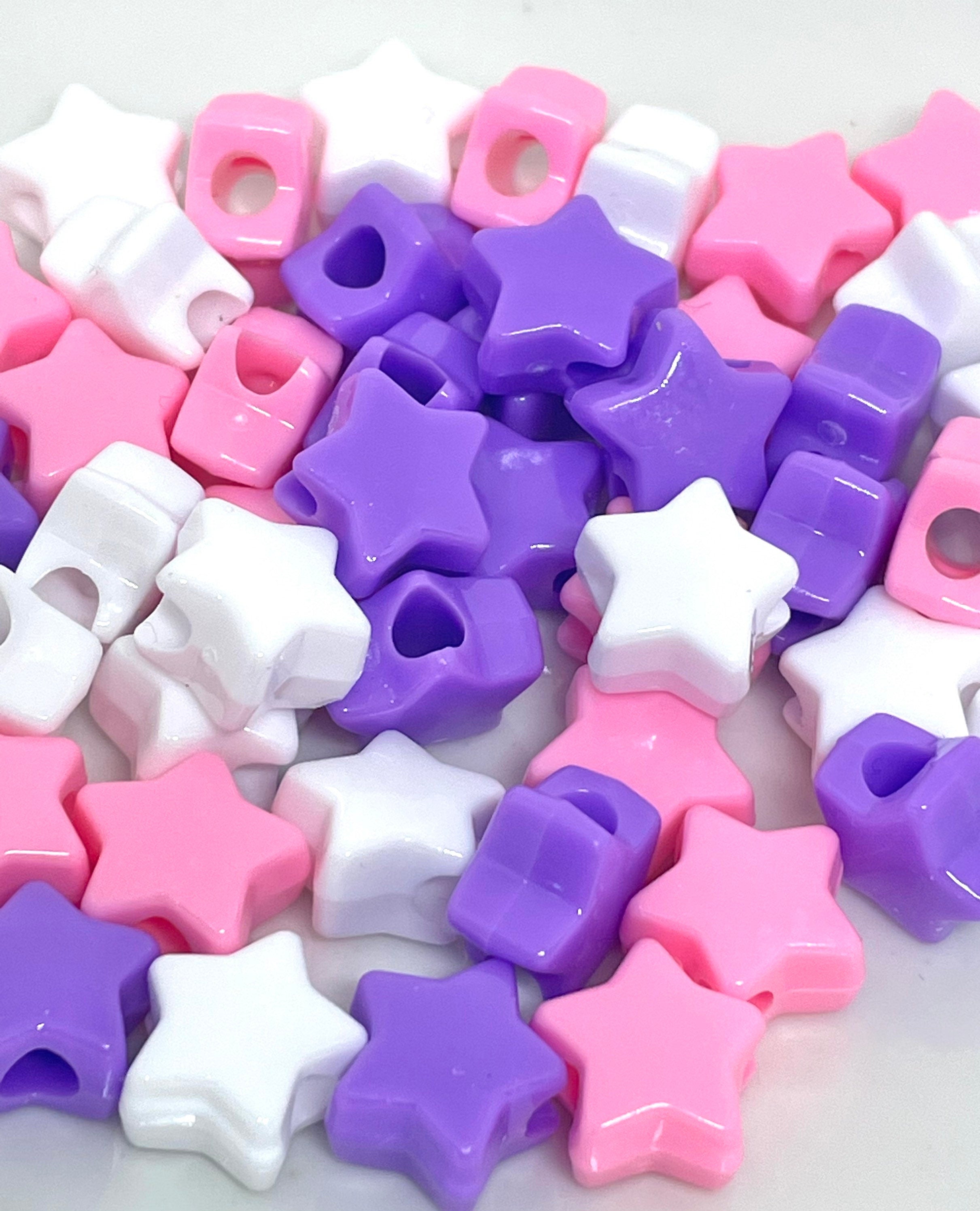 Cutie Mix Star Beads, Pony Beads for Bracelet, 13mm Beads, Star Beads for Bracelets, Star Beads Bulk, Large Hole Beads, Pink, Purple Beads