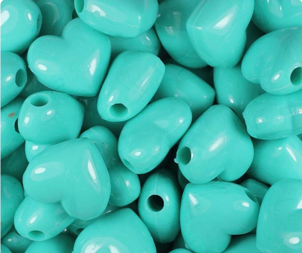 Mint Green Pendant Beads, Large Heart Beads, 18mm Beads, Beads for Necklace, Green Beads, Heart Pony Beads, Large Hole Beads