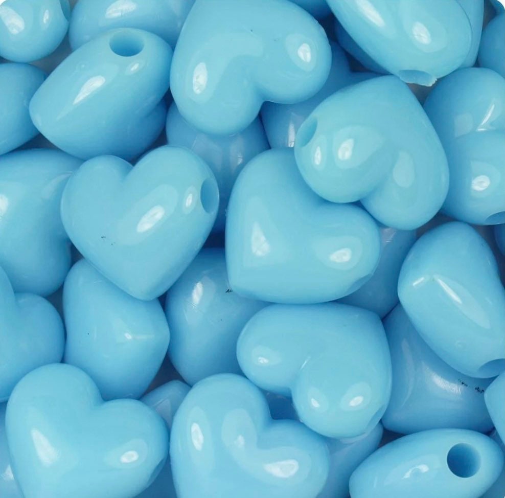 Baby Blue Heart Beads, Pony Beads, Pendant Beads, Large Hole Beads, Beads for Necklace, Blue Beads, 18mm Beads, Large Beads