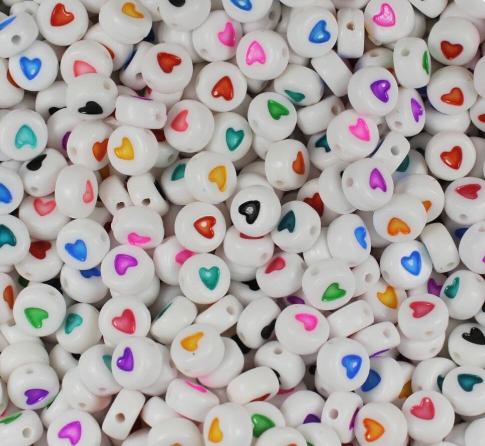 Rainbow Letter Beads, Heart Alphabet Beads, 7mm Beads, Heart Beads, Kawaii Beads, Disc Beads, Rainbow Beads, Colorful Beads