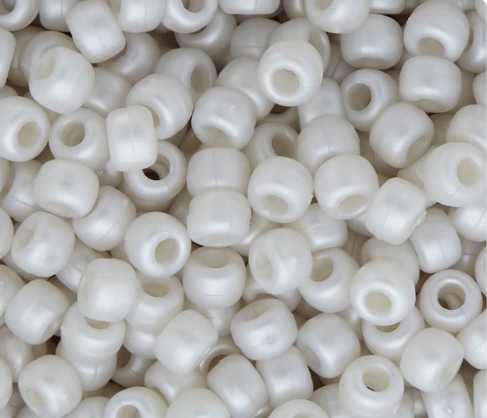 Pearl Kandi Beads, Pearl White Pony Beads, 9mm Barrel Beads for Bracelet, Beads for Necklace, 9mm Beads, Bead Set