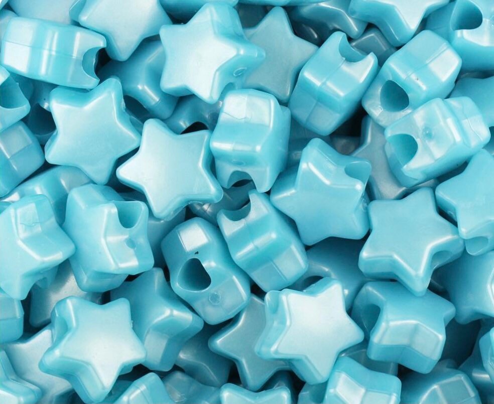Shimmery Baby Blue Star Beads, Kandi Star Beads for Bracelet, Star Beads for Necklace, 13mm Beads, Large Hole Beads, Baby Blue Beads