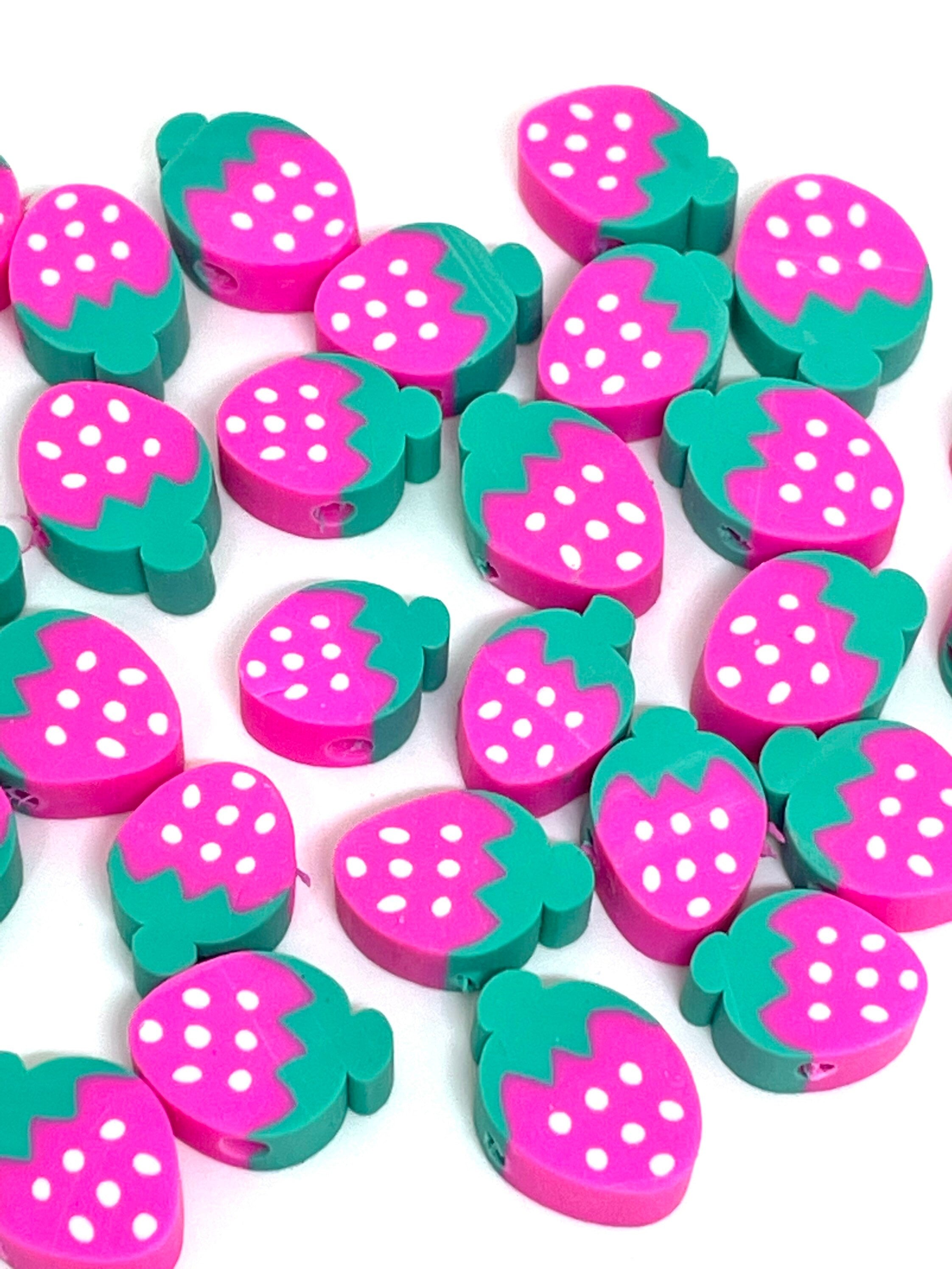 Cute Strawberry Bead for Bracelet, Pink Beads, Fruit Beads, Kawaii Beads for Bracelet, Unique Beads, Handmade Beads 10mm Beads