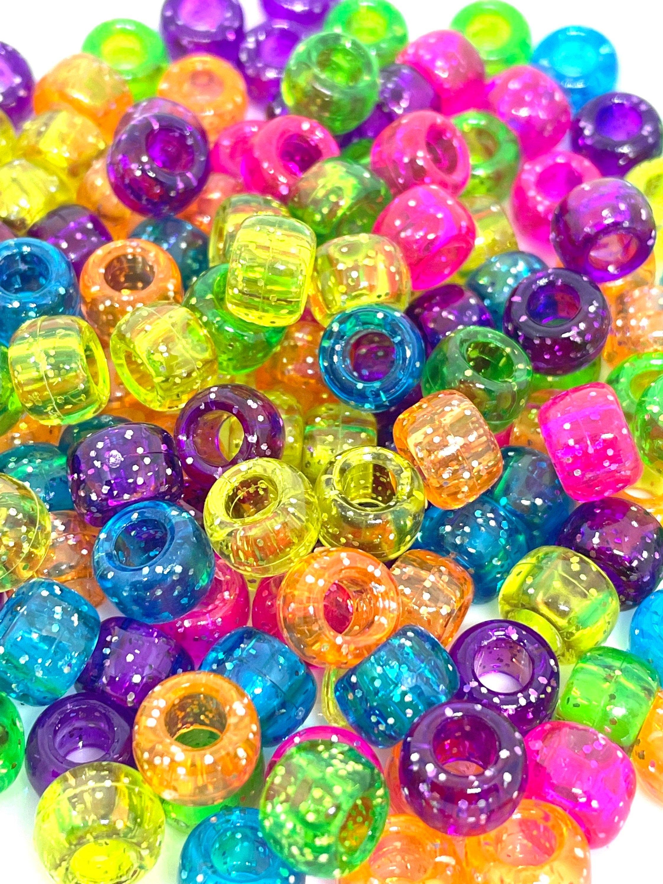 Rainbow Glitter Kandi Beads, 9mm Barrel Beads, Glitter Beads, Cute Kandi Beads, Kawaii Kandi Beads for Bracelet, Cute Pony Beads