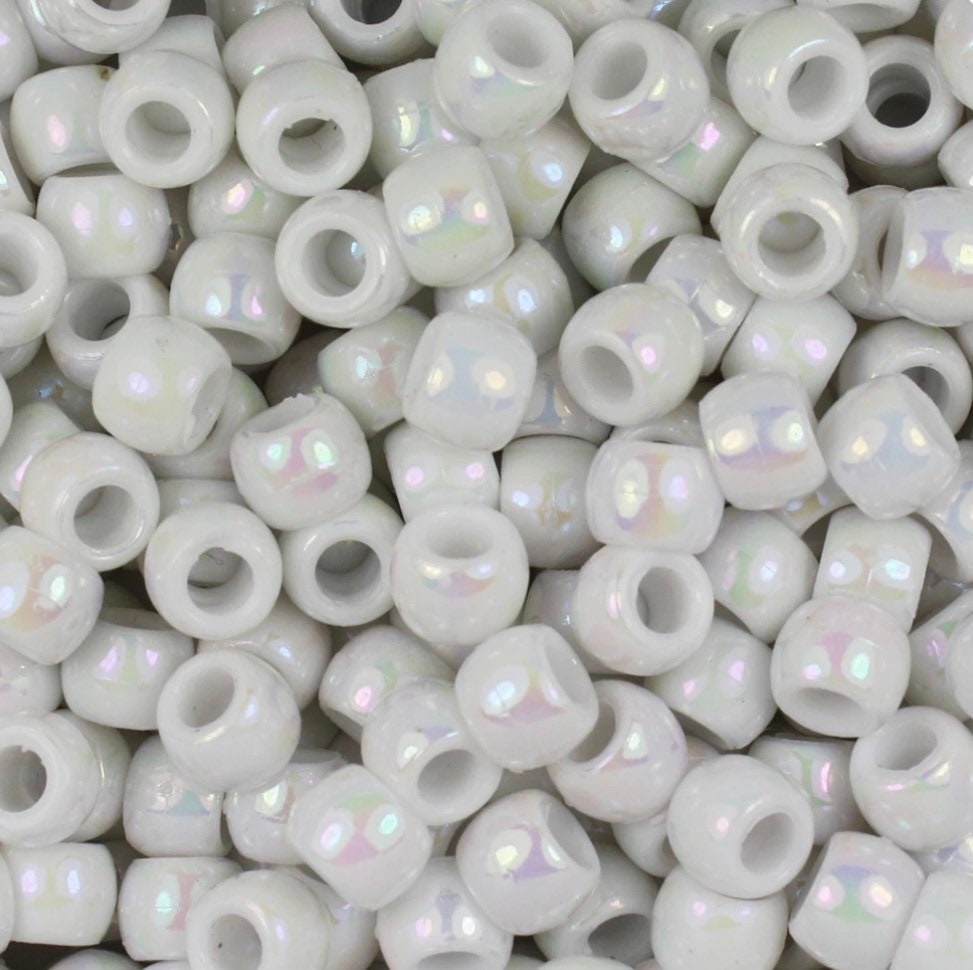 White Iridescent Pony Beads, White Barrel Beads, White Kandi Beads, 9mm Beads for Bracelet, Kandi Beads for Necklace