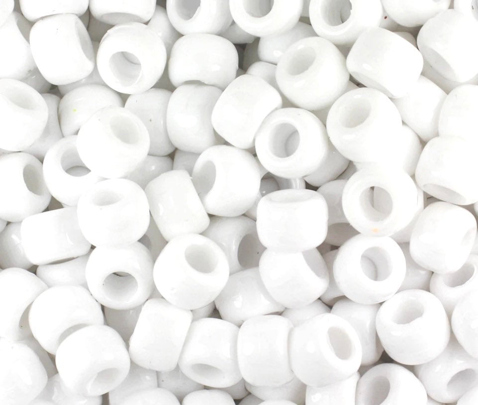 White Pony Beads, 9mm Beads, White Kandi Beads for Bracelet, White Barrel Beads, White Beads for Kids, DIY Beads, Large Hole Beads