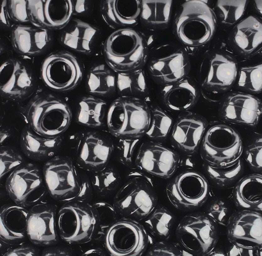 Black Barrel Beads with large hole, Black Beads for Bracelet, Halloween Beads, Goth Beads for Necklace, Black Kandi Beads, Black Pony Beads