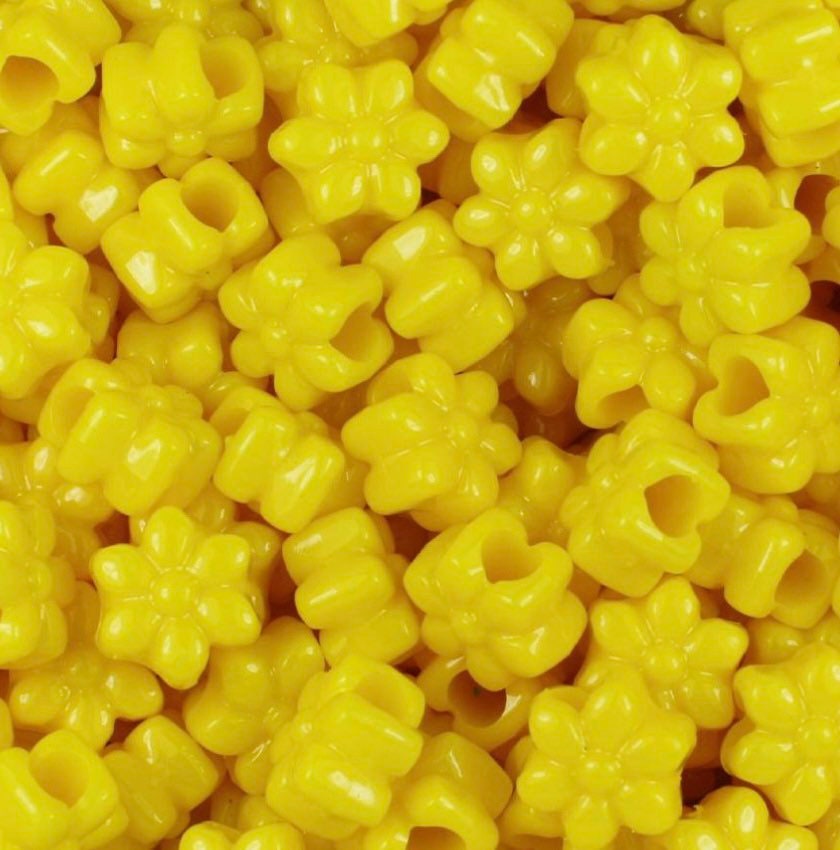 Yellow Flower Beads, 13mm Beads with Large Hole, Yellow Beads for Bracelet, Yellow Beads for Necklace, Unique Flower Beads, Cute Beads